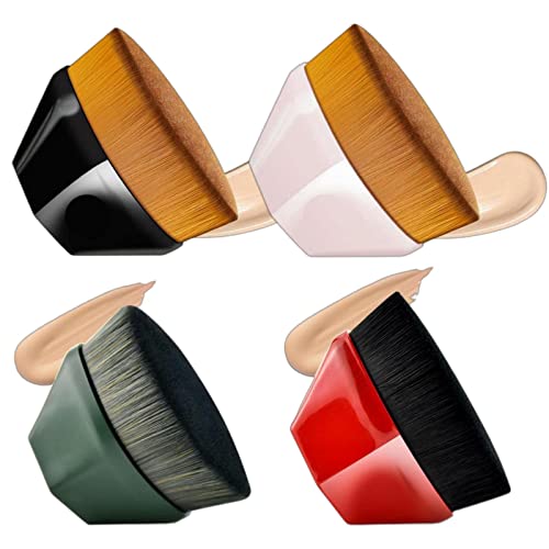 Flat Top Kabuki Makeup Brush with Cap - for Foundation & Blending (Black, Pink, Green, Red) - Perfect for Travel & Daily Use