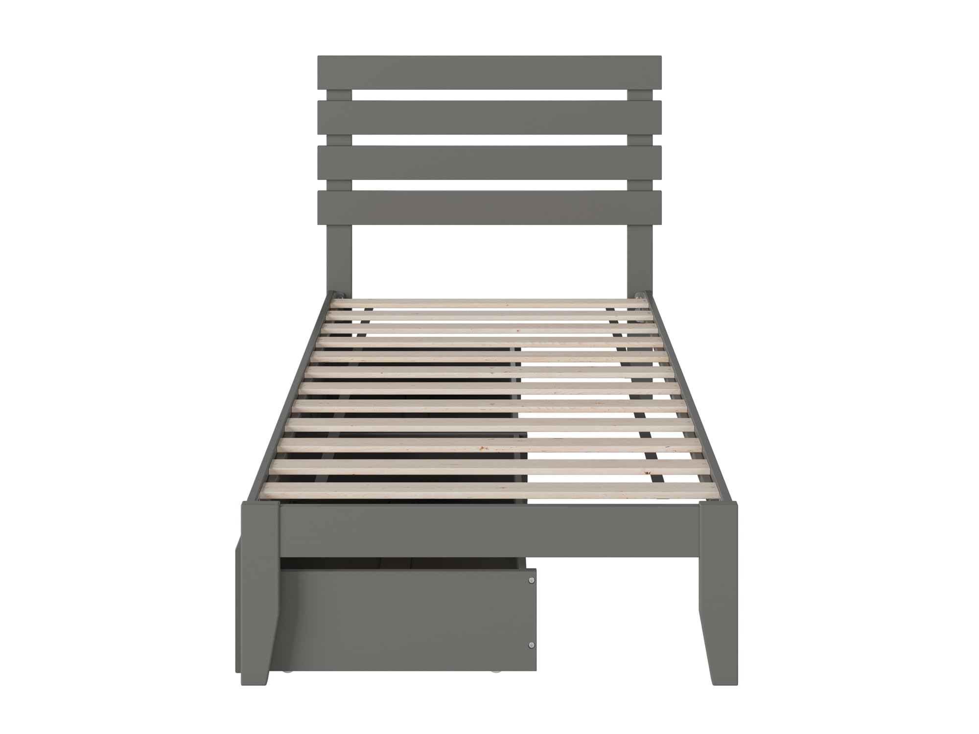 Atlantic Furniture Oxford Twin Bed with USB Turbo Charger & 2 Storage Drawers - Grey Modern Platform Bed for Small Spaces, Kids Room or Guest Bedroom