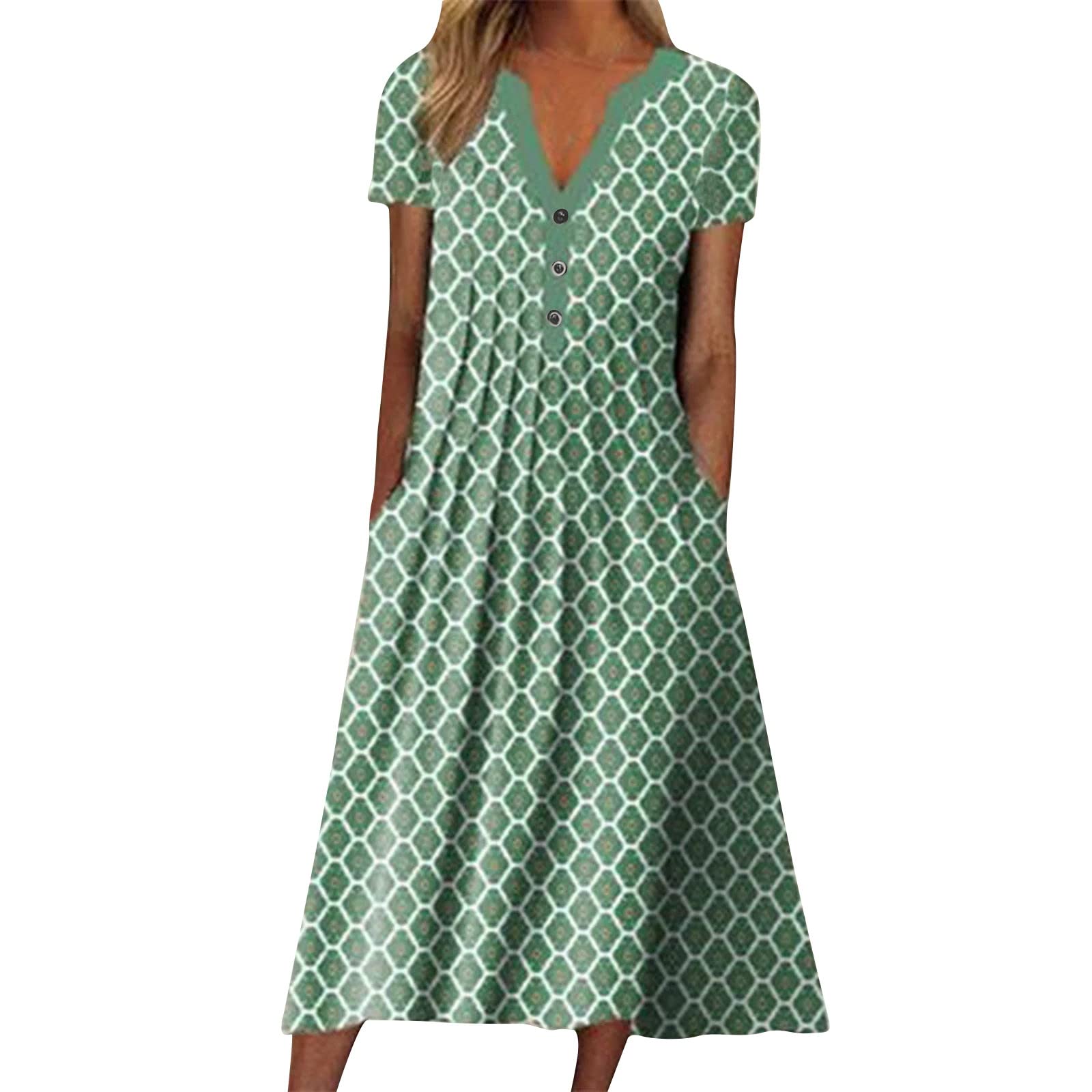 BoomDDD Women's Plus Size Summer Maxi Dress - Floral Print V-Neck Short Sleeve Casual Dress with Pockets | Beach Vacation, Outdoor Party, Date Night Outfit