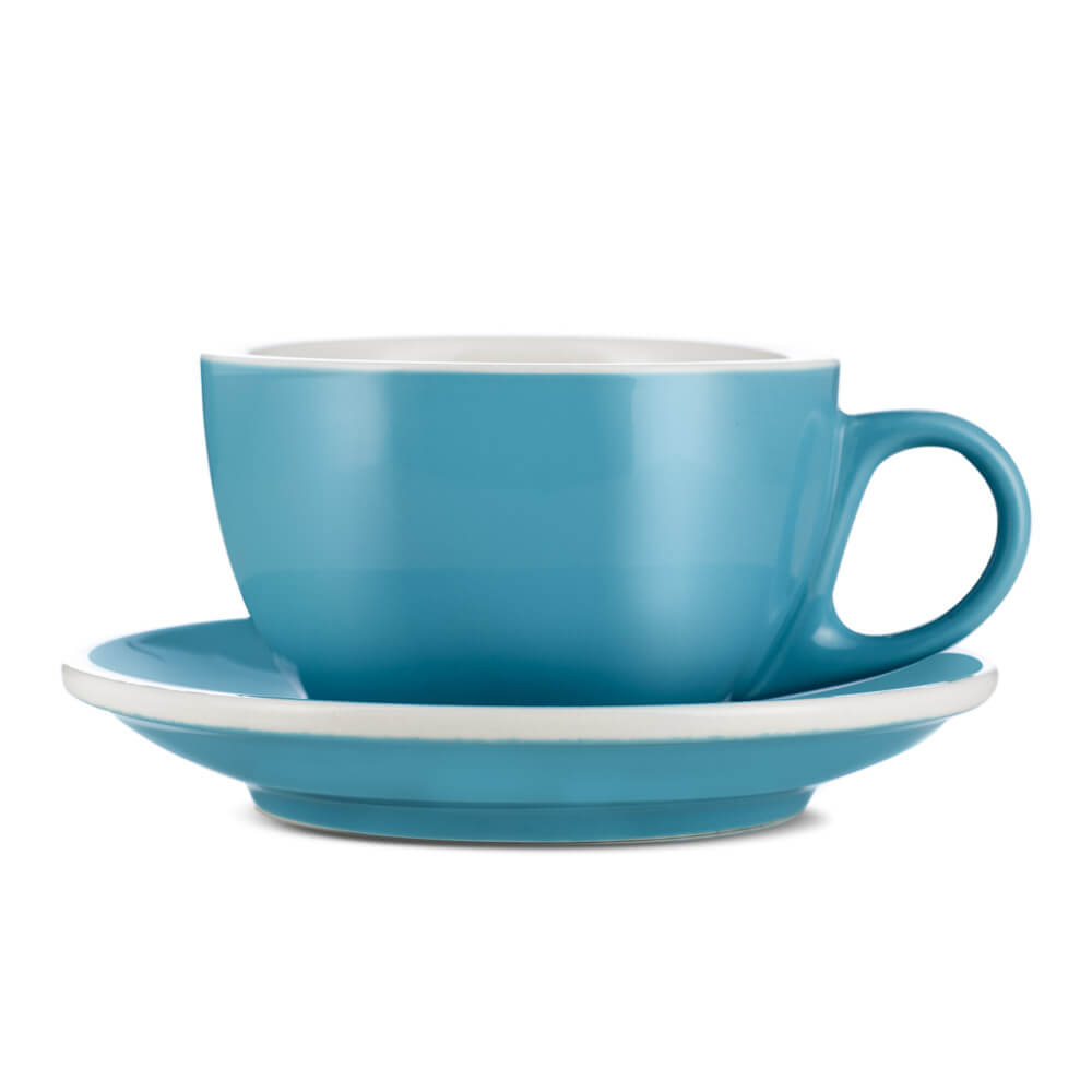 Premium Blue Porcelain Latte Cup & Saucer Set - 8oz (252ml) for Espresso & Coffee - Perfect for Home, Cafe & Gifts