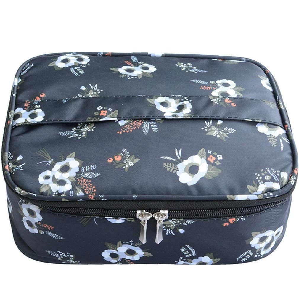 Jarvis Portable Travel Makeup Bag Organizer for Women - Waterproof Cosmetic & Toiletry Storage Case with Dividers - Perfect for Travel, Gym, and Daily Use (Black Floral Design)