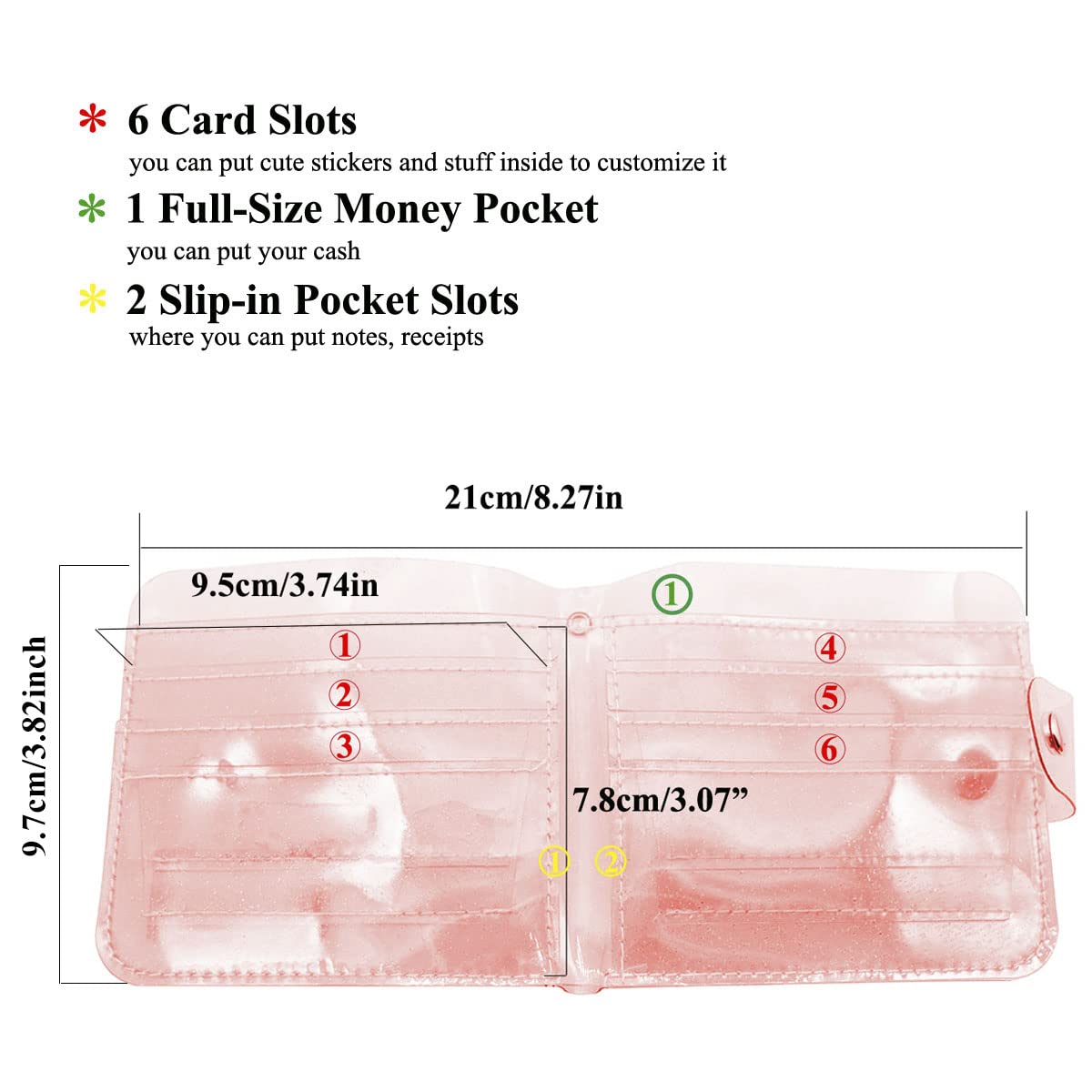 2 Pack Clear Bifold Wallet for Women - Cute PVC Jelly ID Card Holder with Neck Lanyard, Small Purse for Girls (Pink) - Perfect for Travel, Work, and Everyday Use