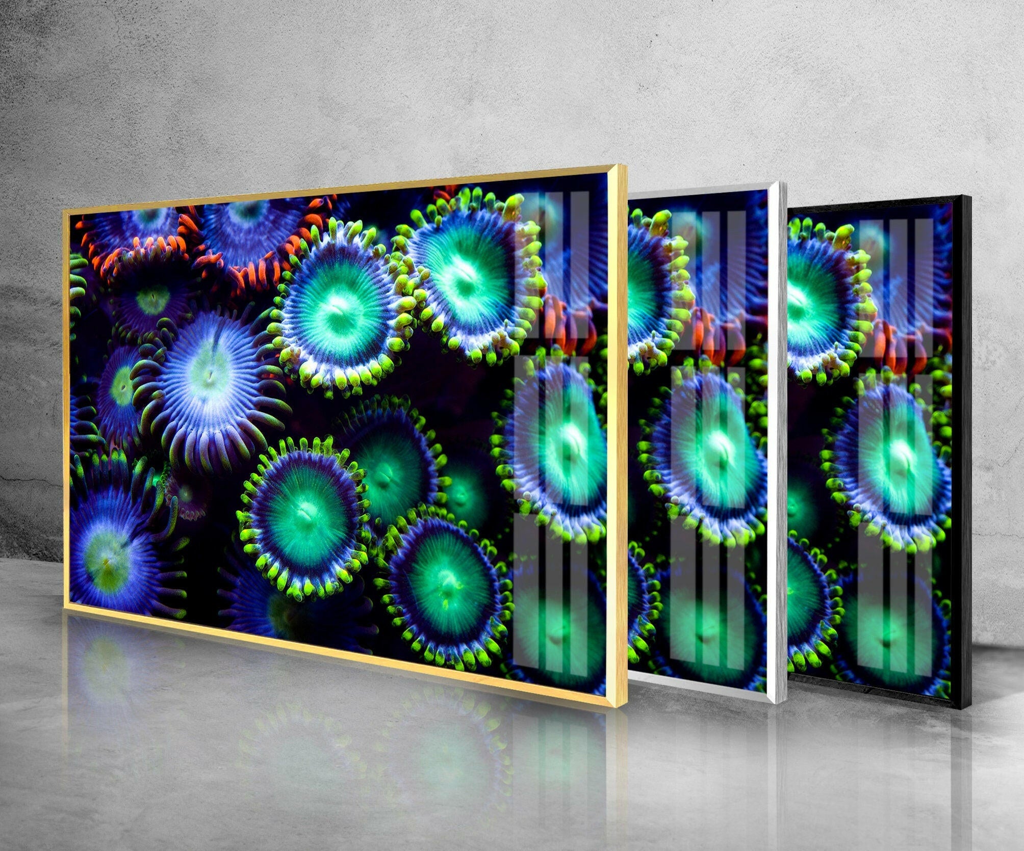 Bioluminescent Coral Bloom Glass Wall Art - Stunning Underwater Glow Decor for Living Room, Bedroom & Office