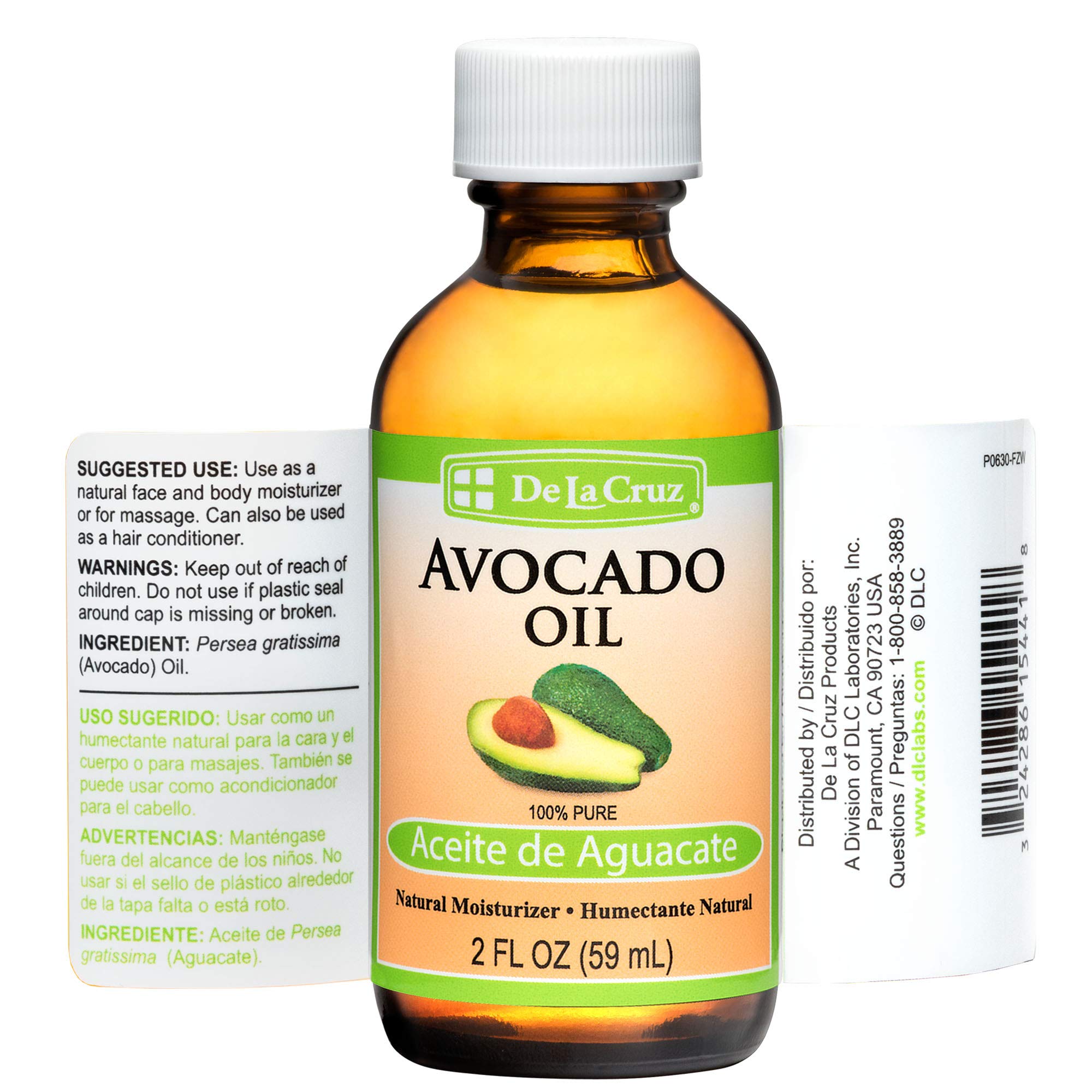 Pure 100% Expeller Pressed Avocado Oil for Hair & Skin Care | De La Cruz Lightweight Body Oil for Dry Skin & Hair Nourishment | 2 FL OZ (6 Pack) | Perfect for Massage, DIY Beauty Recipes & Daily Moisturizing