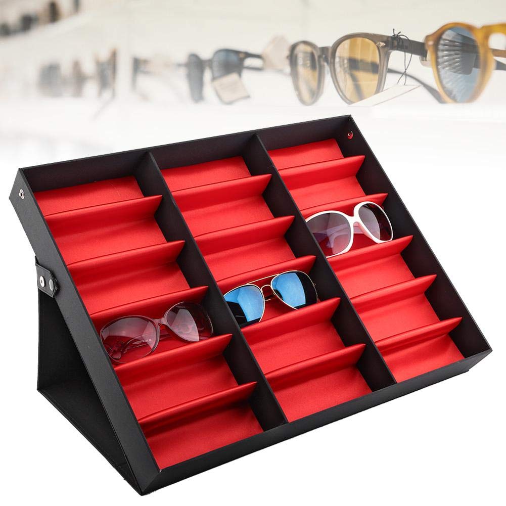 YUYTE 18 Grid Sunglasses Display Case & Eyewear Organizer - Foldable Glasses Storage Rack, Watch & Jewelry Tray - Perfect for Retail Stores, Home Organization & Travel Accessories