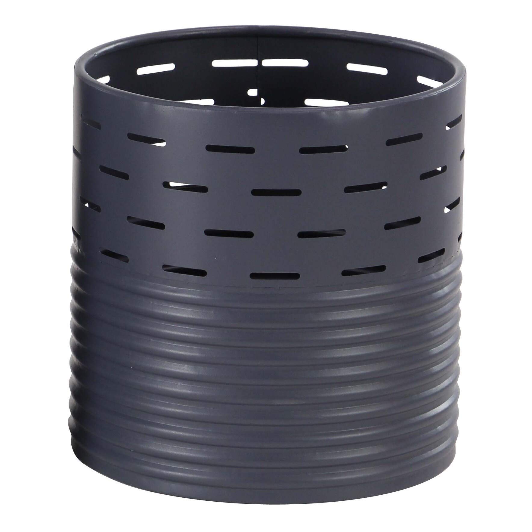 Set of 2 Modern Black Cylindrical Pierced Iron Planters - Contemporary Blue Indoor/Outdoor Flower Pots for Home Decor, Patio & Garden