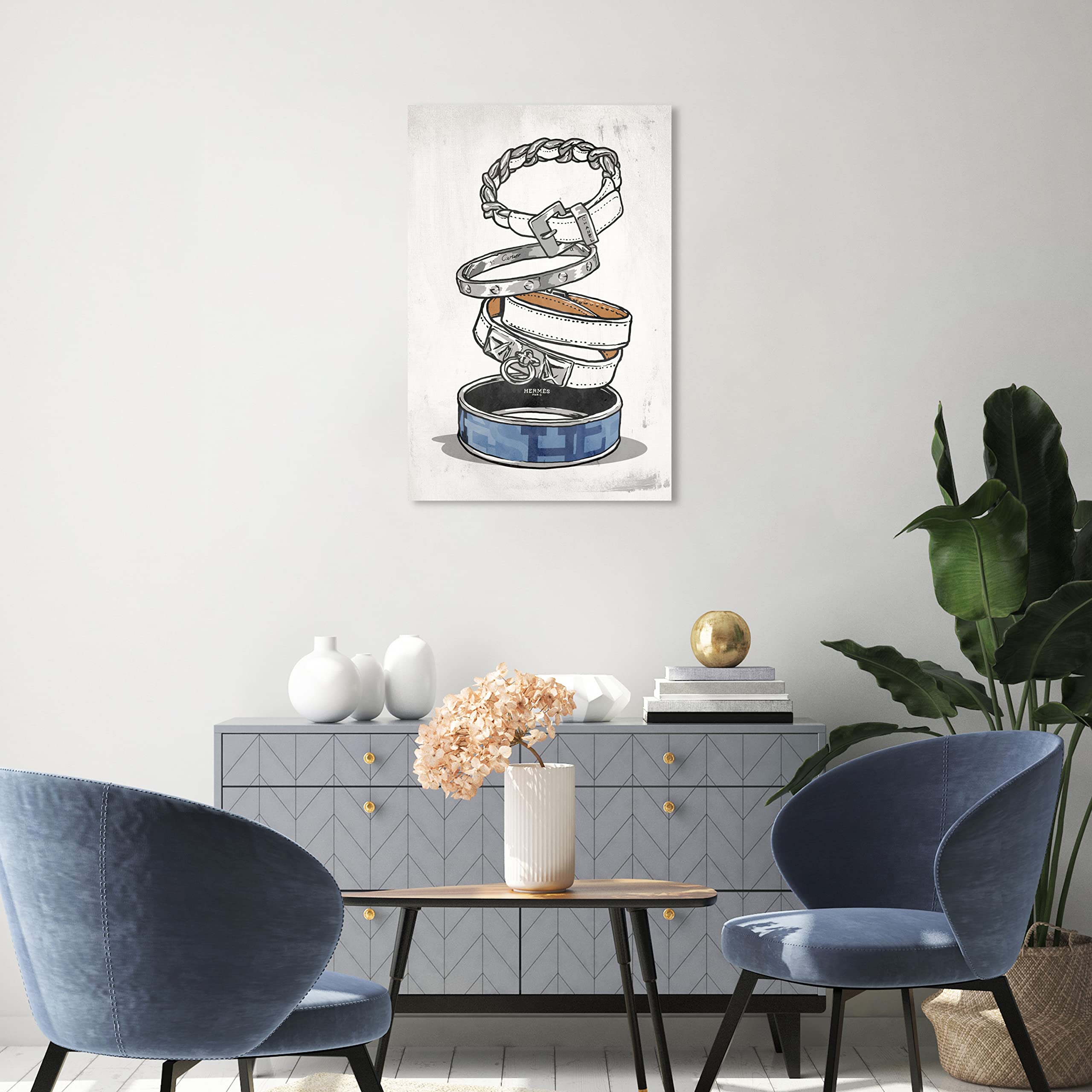 Oliver Gal Artist Co. 'Arm Candy Silver Bangle' Fashion Glam Wall Art Canvas Print - 20x30 Inch Home Decor in White & Blue - Perfect for Living Room, Bedroom & Office Decor