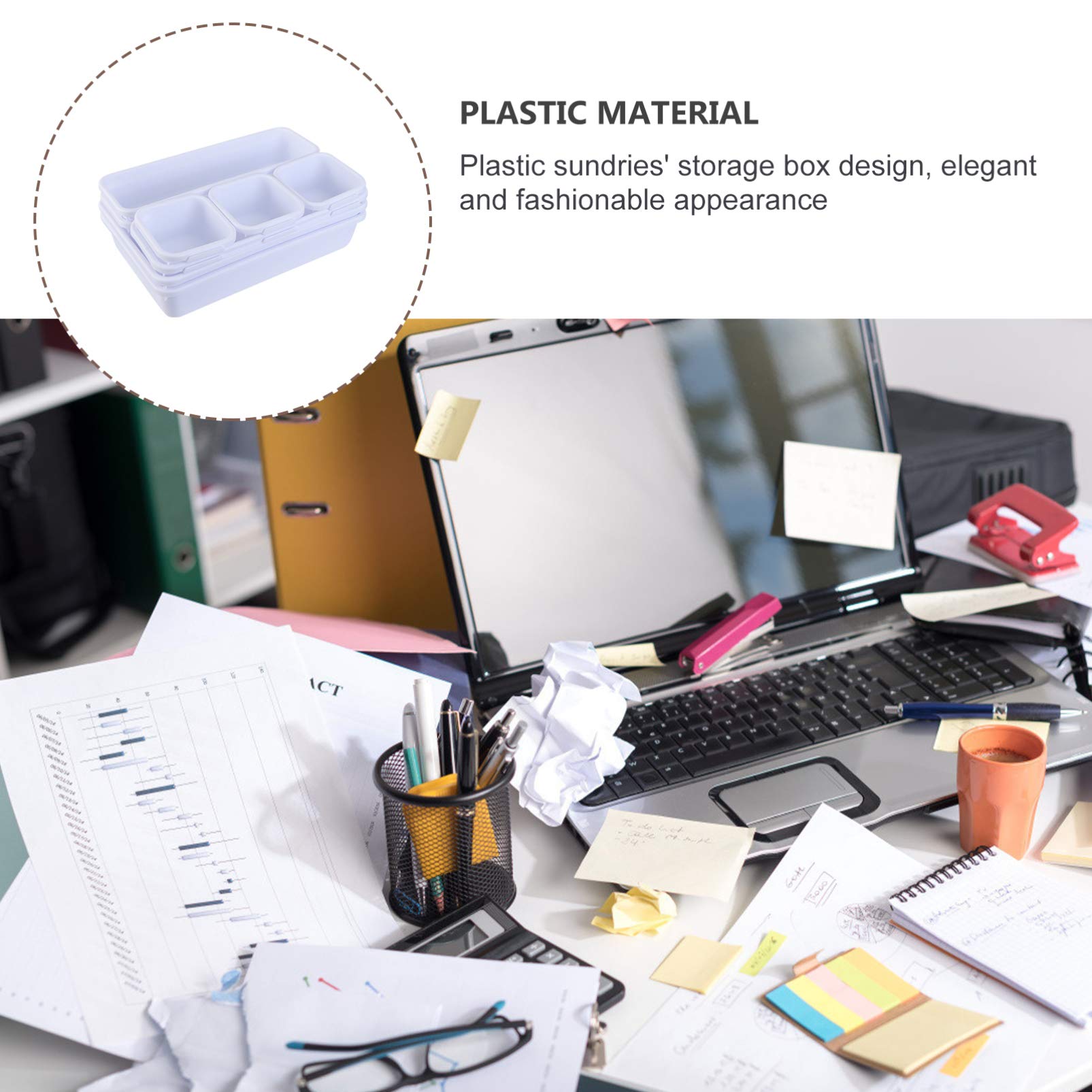DOITOOL 8-Piece Drawer Storage Box Set - Plastic Desktop Organizer with Lid, Home Office Organization for Stationery, Makeup, Jewelry & Small Items - Perfect for Bedroom, Bathroom & Workspace