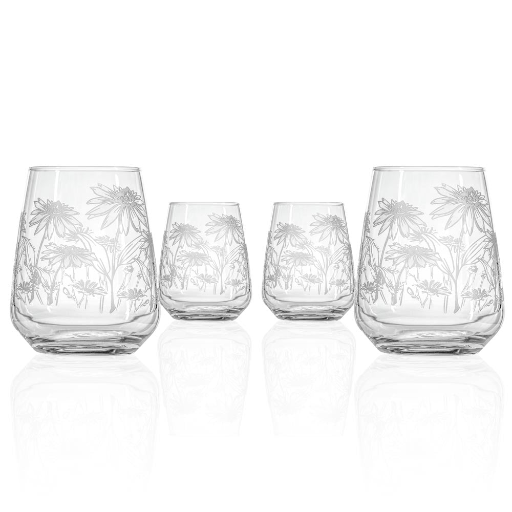 Wildflowers 15.75oz Stemless Wine Tumbler Glass Set of 4 - Perfect for Outdoor Picnics, Dinner Parties & Home Decor