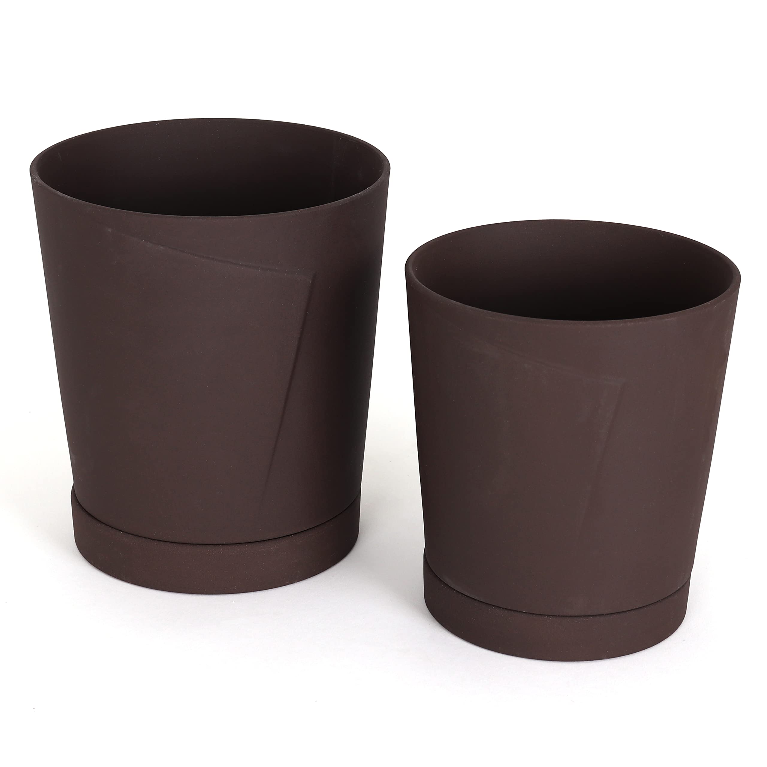 Modern Stoneware Planters for Indoor & Outdoor Use - Brown Nesting Flower Pots with Fold/Deep Mocha Design - Perfect for Home Decor, Garden, Balcony & Office Plants