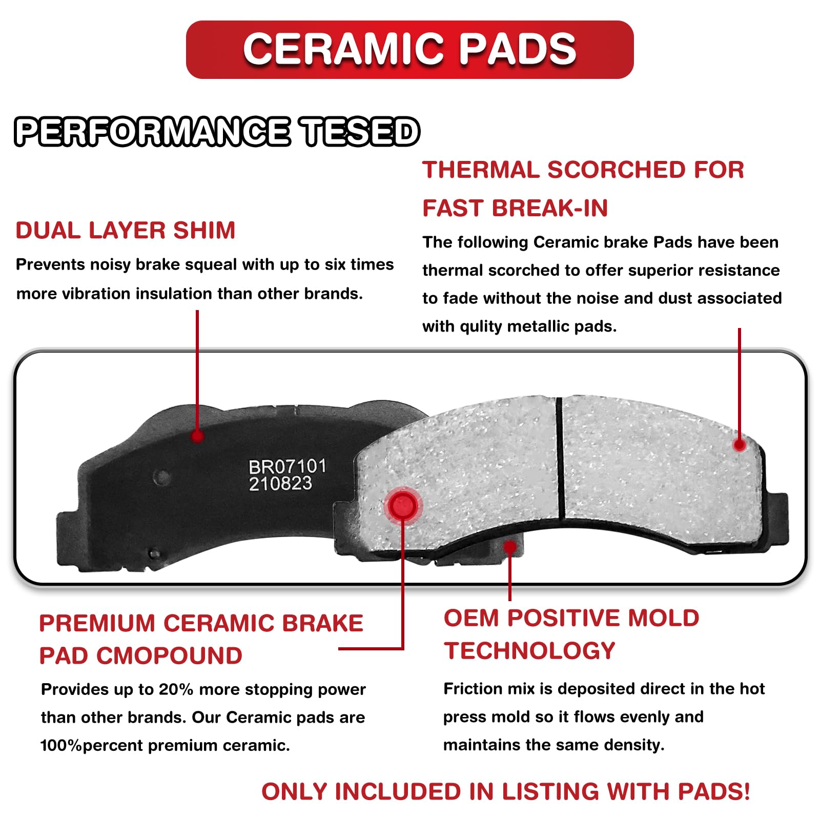 High-Performance Front & Rear Slotted Brake Rotors with Ceramic Pads for Dodge Challenger & Magnum (AWD/RWD) - Not Compatible with Dodge Charger - Perfect for Racing & Daily Driving