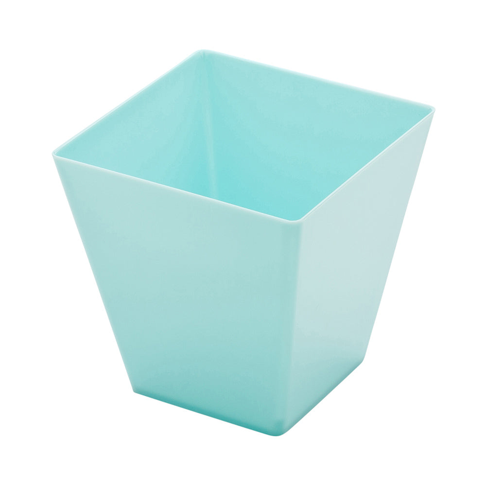 100 Pack 8 oz Square Baby Blue Plastic Kova Cups & 100 Silver Plastic Mini Forks - Perfect for Baby Showers, Birthday Parties, and Outdoor Events