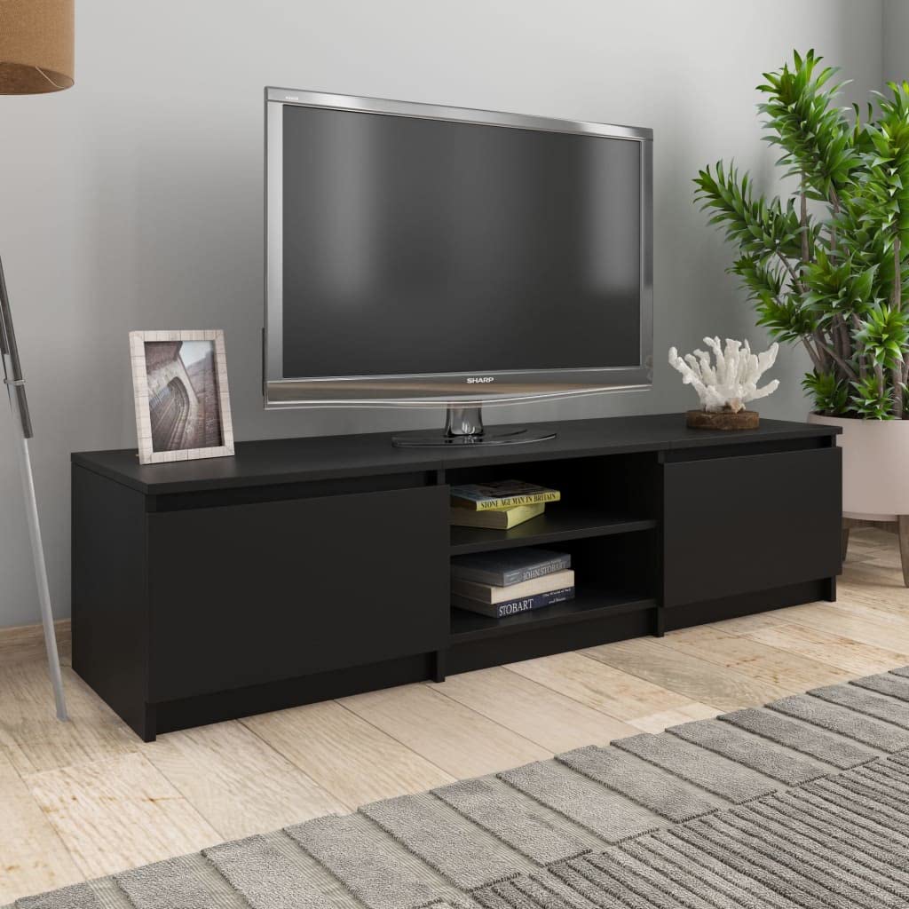 Modern TV Stand 55 Inch, Black Media Console Table with Storage - 55.1