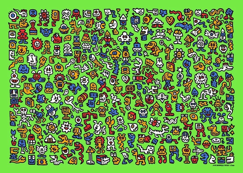 MR DOODLE ALIEN TOWN - Unique Cartoon Art Print for Home & Office Decor - Perfect Gift for Sci-Fi & Pop Art Lovers