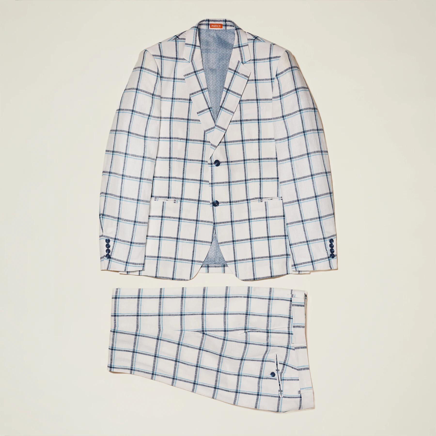 Premium Linen Yarn-Dyed Off-White Checkered Suit for Men - Lightweight Summer Business & Wedding Formal Wear