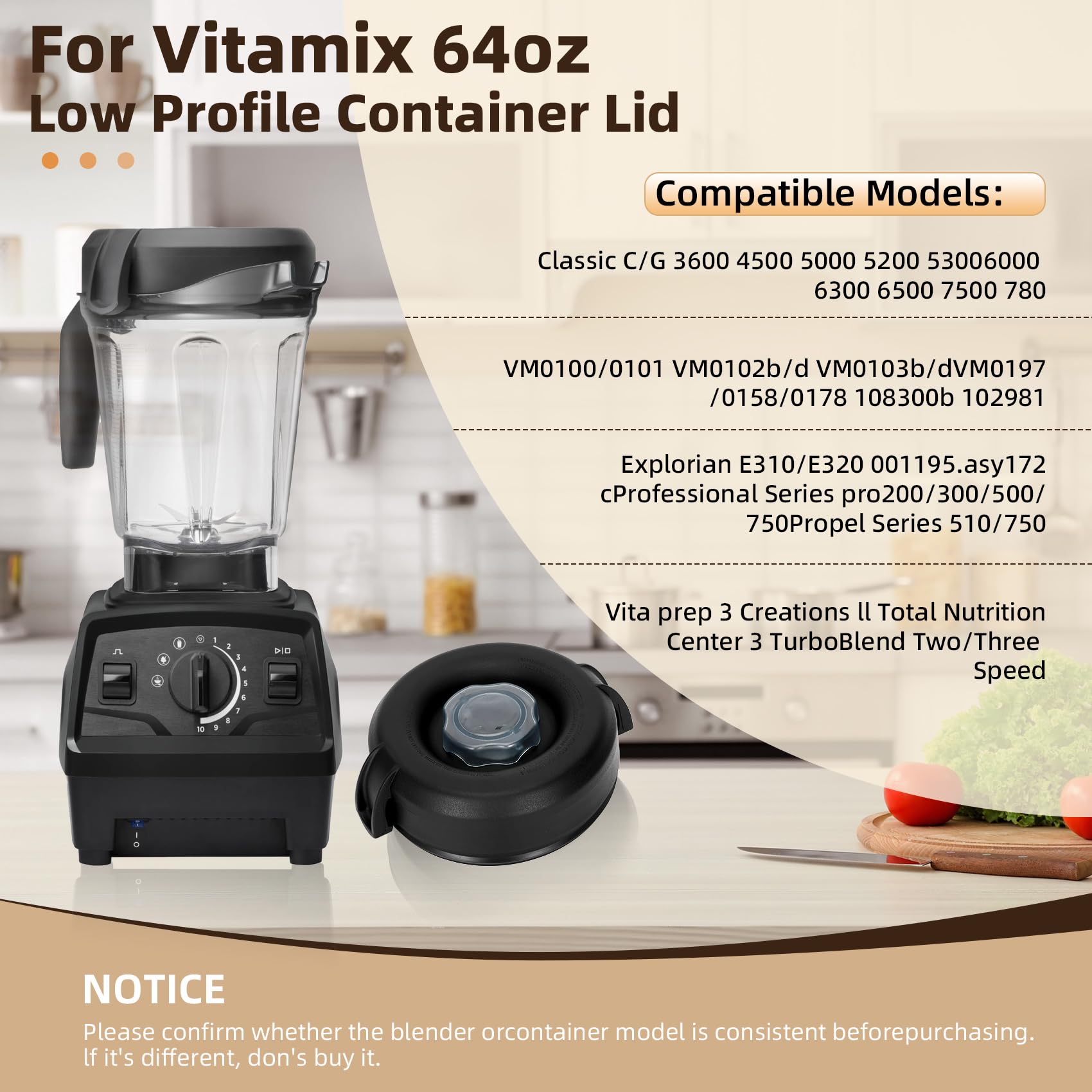 Vitamix Blender Lid Replacement - 64oz Low Profile Pitcher Container Cover - 2-Piece Replacement Parts for Vitamix Blender Cups - Perfect for Smoothies, Soups & Food Prep