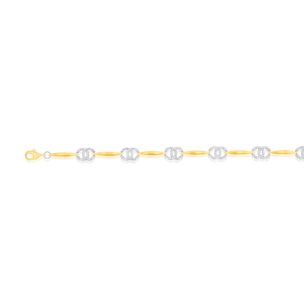 9ct Yellow and White Gold Silver-Filled Fancy 19.7cm Bracelet | Elegant Jewelry for Women | Perfect for Parties, Weddings & Special Occasions