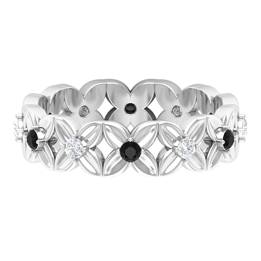 1/2 CT Black Spinel Diamond Ring - 14K Solid Gold Floral Engraved Band - August Birthstone Jewelry for Women - Perfect for Weddings, Anniversaries & Gifts