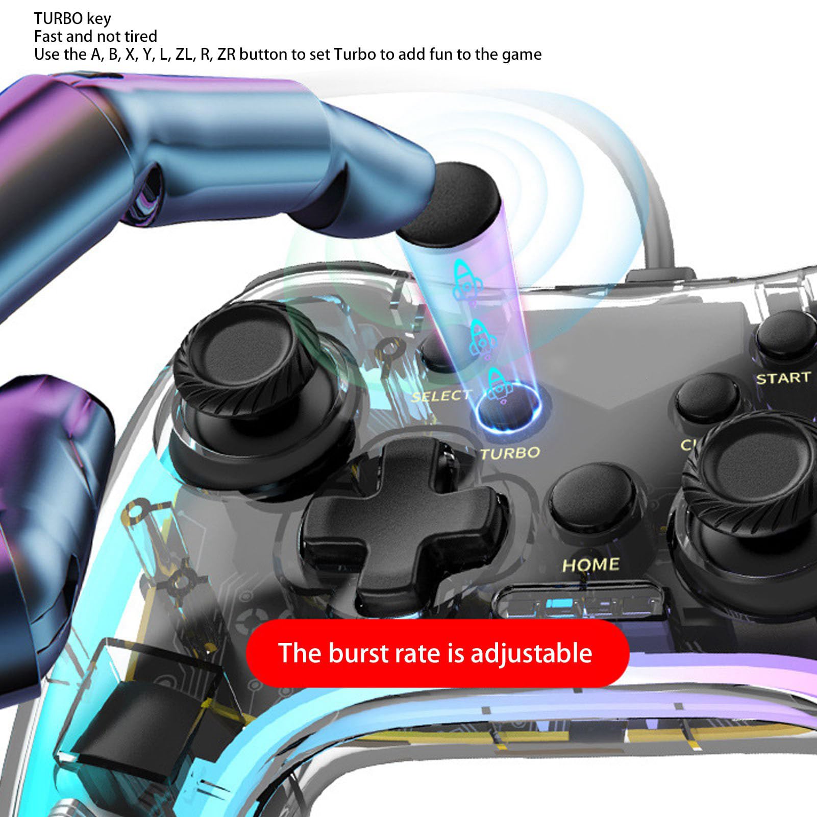 Wireless RGB Gaming Controller with 6-Axis Gyroscope & Turbo Function - Compatible with Nintendo Switch, PC, PS3, Android, iOS, Mac & Steam Deck - Perfect for FPS, Racing & Fighting Games