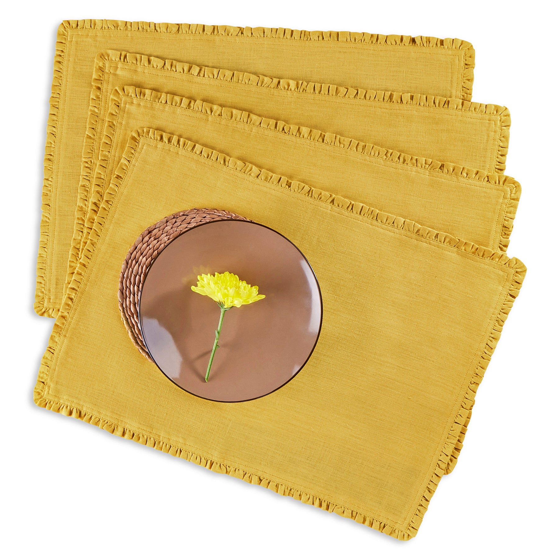 Juliette Ruffle Placemats Set of 4 - Elegant Table Decor for Dining Room, Kitchen, and Party Settings