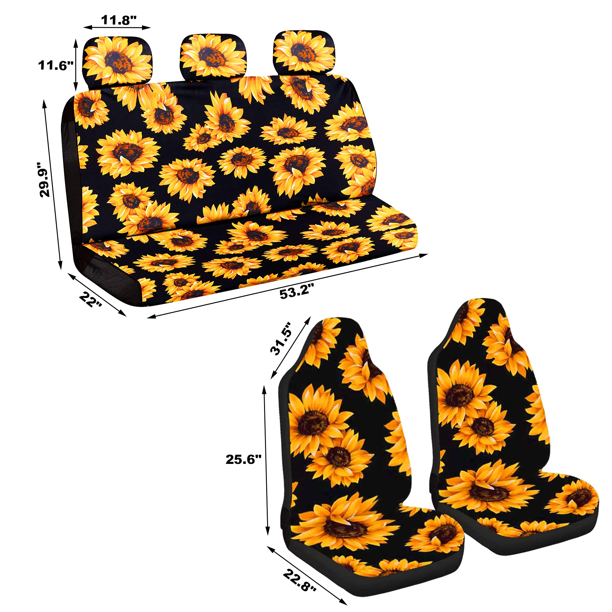 Sunflower Car Accessories Set - 17PC for Seat & Steering Wheel Covers