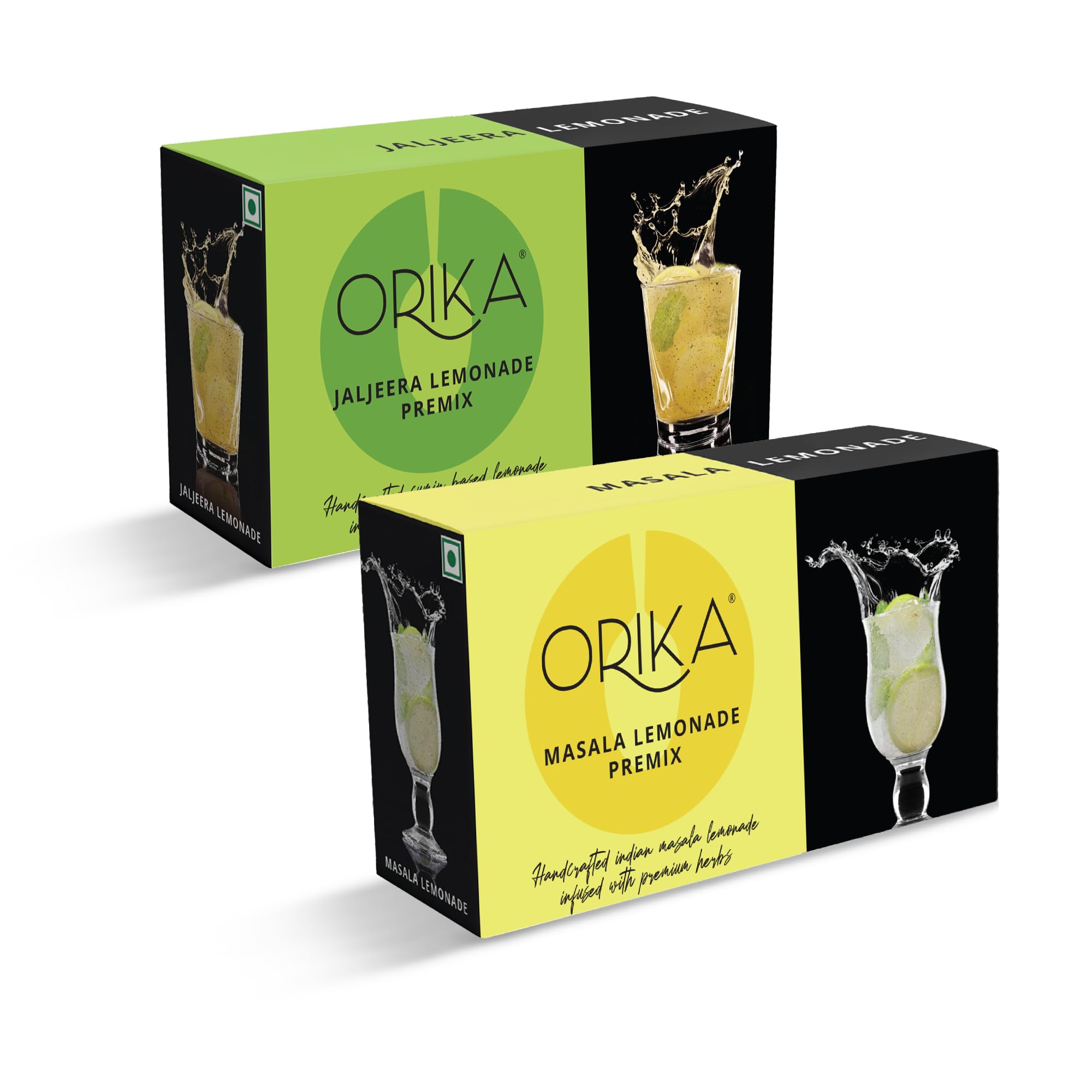 Orika Jaljeera & Masala Lemonade Instant Drink Mix Combo - 20 Sachets (10 Each Flavor) 380g | Premium Herbal Infusion | Handcrafted Refreshing Summer Beverage Powder | Perfect for Parties, Picnics & Hot Weather Hydration