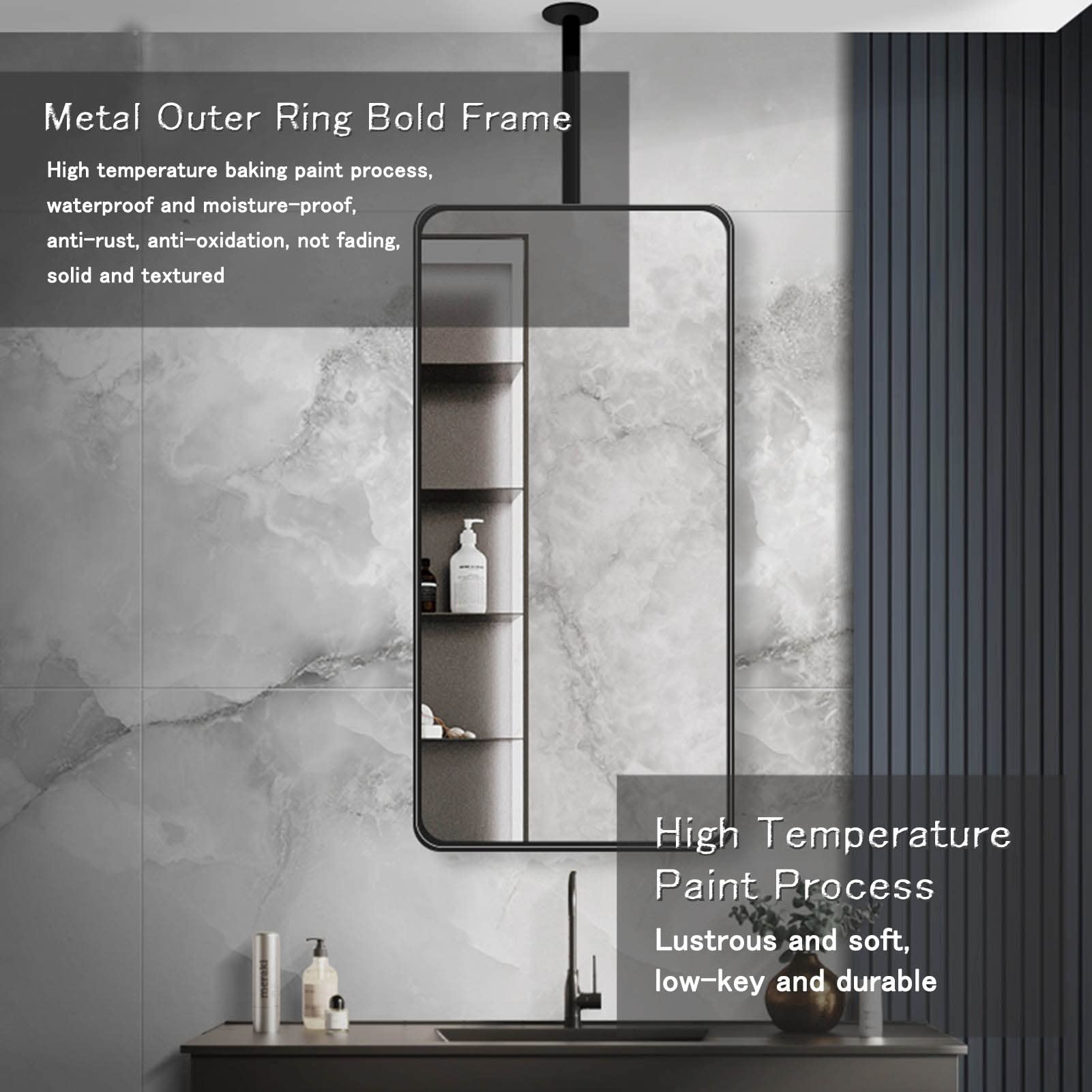 Black Metal Frame Rectangular Hanging Mirror - 40cmx60cm HD Bathroom Vanity Mirror, Ceiling Mounted Wall Mirror for Home Decor & Hotel - Perfect for Makeup, Dressing Room & Bathroom Vanity Areas