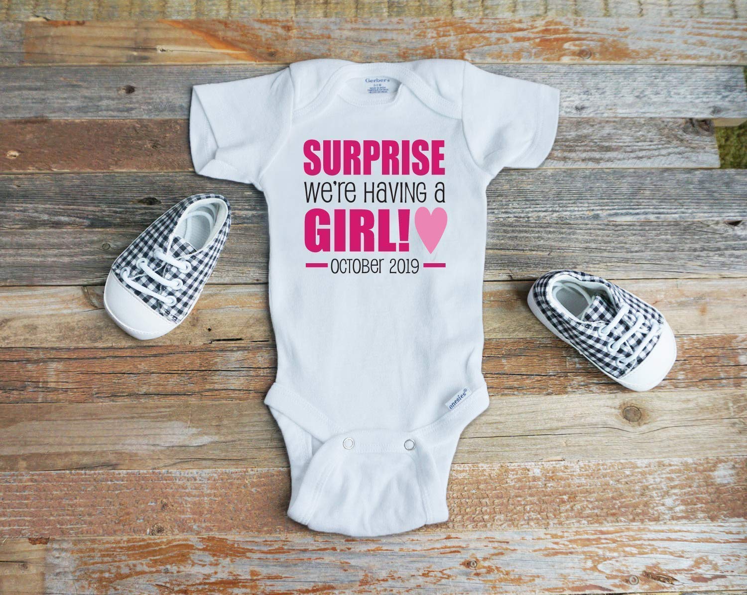Gender Reveal Onesie - 'Surprise We're Having a Girl' or 'It's a Boy' Baby Announcement Outfit for Pregnancy Reveal Parties & Newborn Photoshoots
