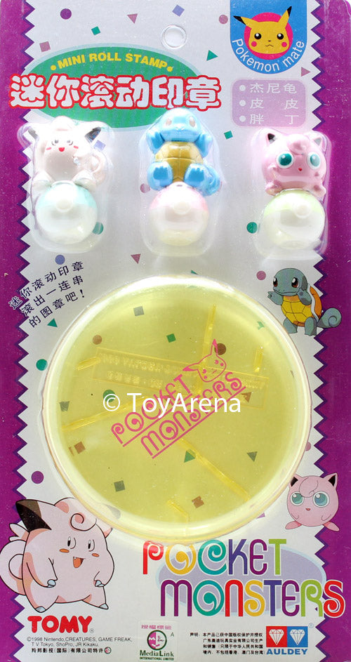 Pokemon Mini Roll Stamp Set - Auldey Tomy Clefairy, Squirtle & Jigglypuff Collectible Figures for Kids | Perfect for Birthday Gifts, Party Favors & Pokemon Themed Decor