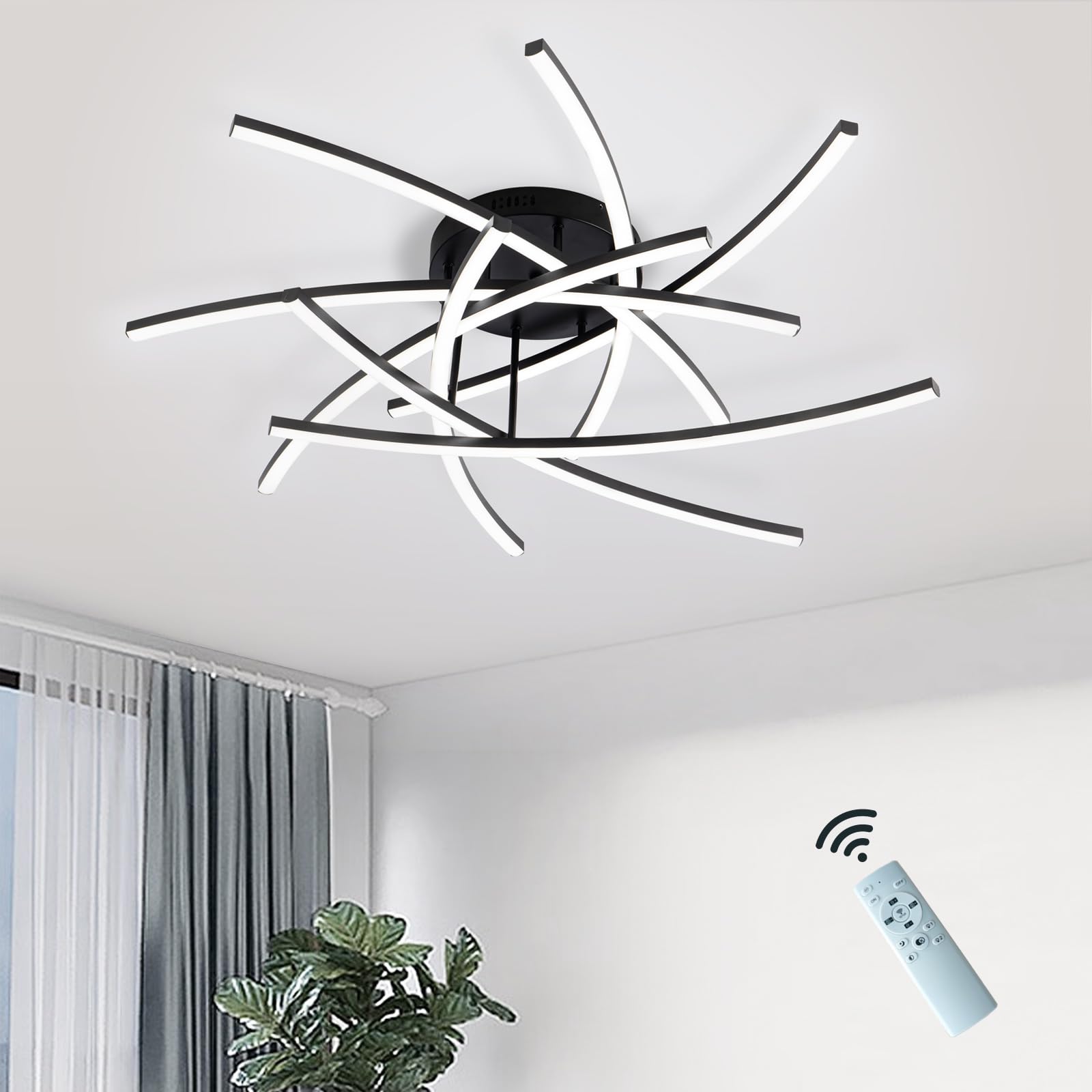 Modern Sputnik LED Ceiling Light Fixture 37 Inch - Dimmable Flush Mount with Remote Control - Energy Saving Chandelier for Living Room, Dining Room, Kitchen, Bedroom - Perfect for Home Decor & Ambient Lighting
