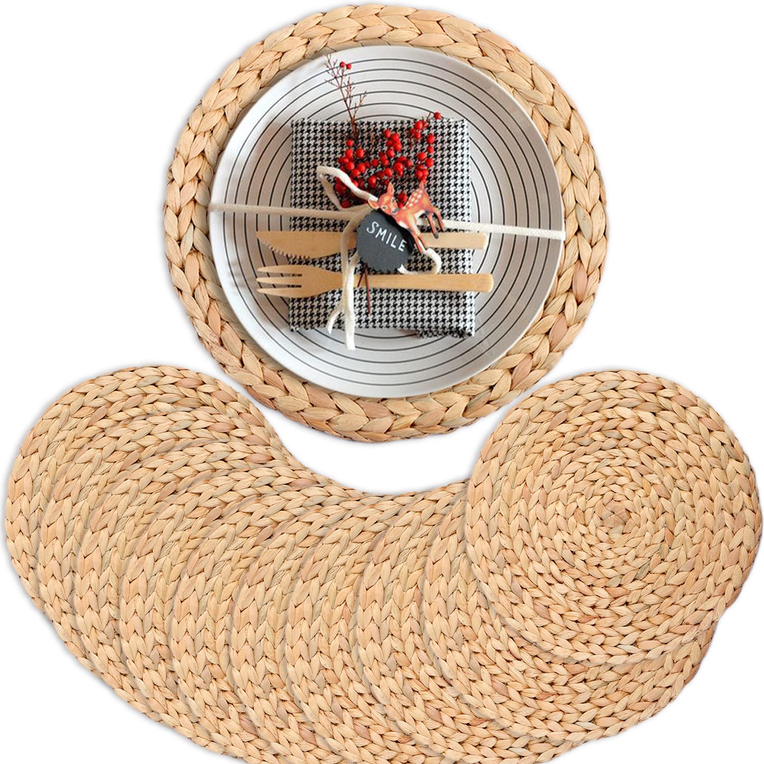 Premium Round Woven Placemats Set of 10 - 13.4