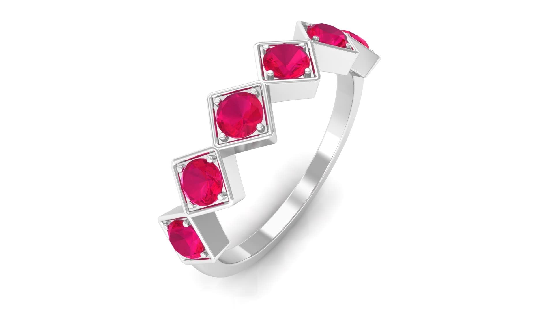 3/4 CT Ruby Half Eternity Ring - 14K Solid Gold Minimalist Geometric Wedding Band for Women | Anniversary Gift, Engagement Ring, Promise Jewelry for Her