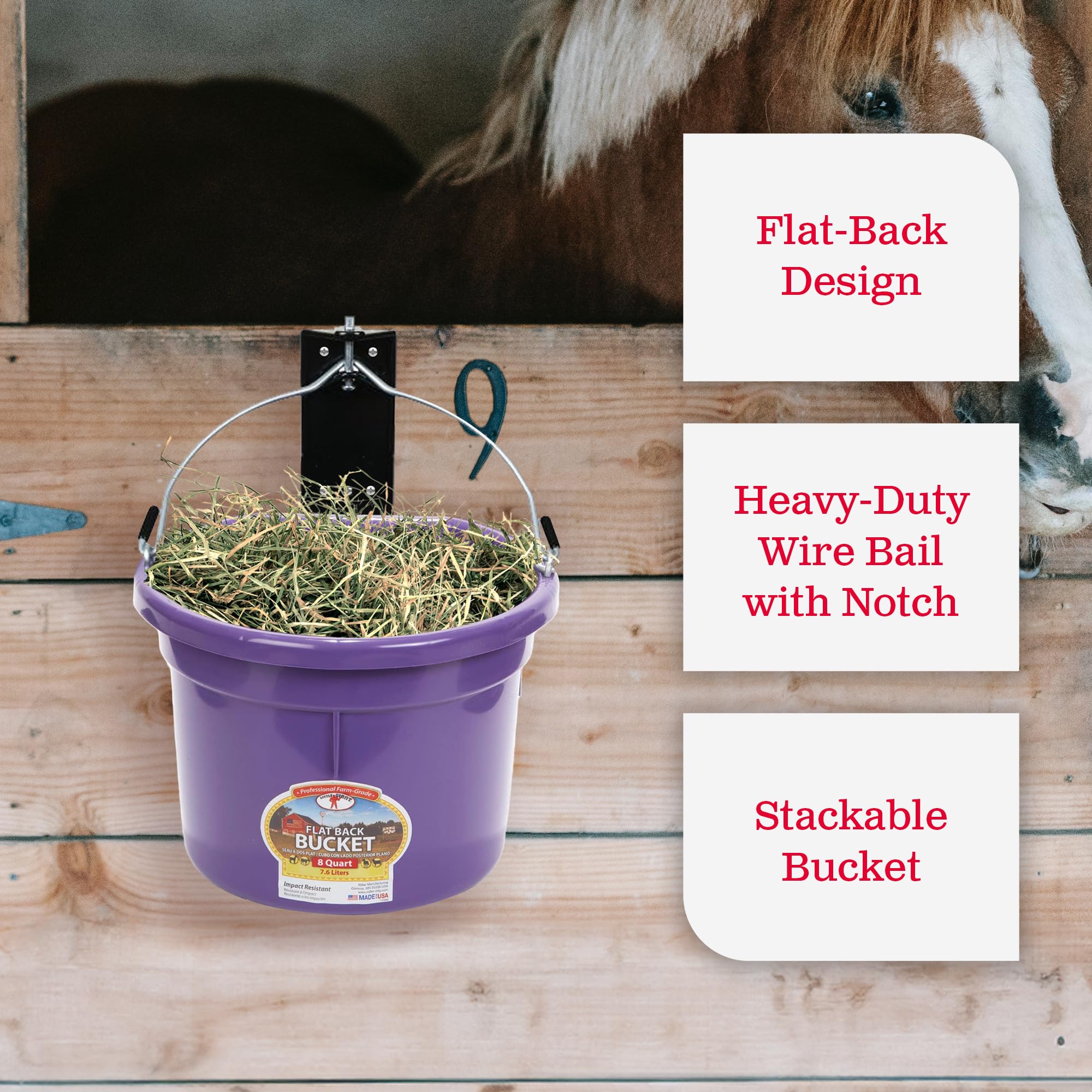 Little Giant P8FBPURPLE 2 Gallon Heavy Duty Plastic Buckets - All Purpose Farm & Household Use for Supplies, Toys, Laundry, Water Storage (4 Pack, Purple) - Ideal for Gardening, Cleaning, Organizing & Outdoor Activities