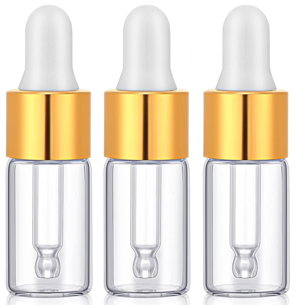 3ml Mini Clear Glass Dropper Bottles - Small Travel Sample Vials for Essential Oils, Perfume, Cosmetics & Liquids (Pack of 3) - Perfect for DIY Blends, Aromatherapy & On-the-Go Use