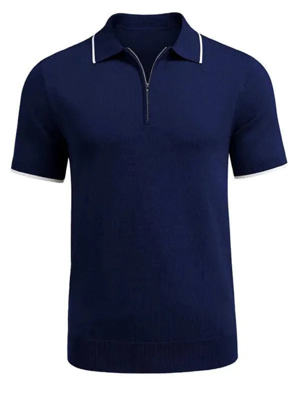 Men's Knitted Polo Shirt with Zipper - Stylish Casual Wear for Office, Golf & Everyday Outfits