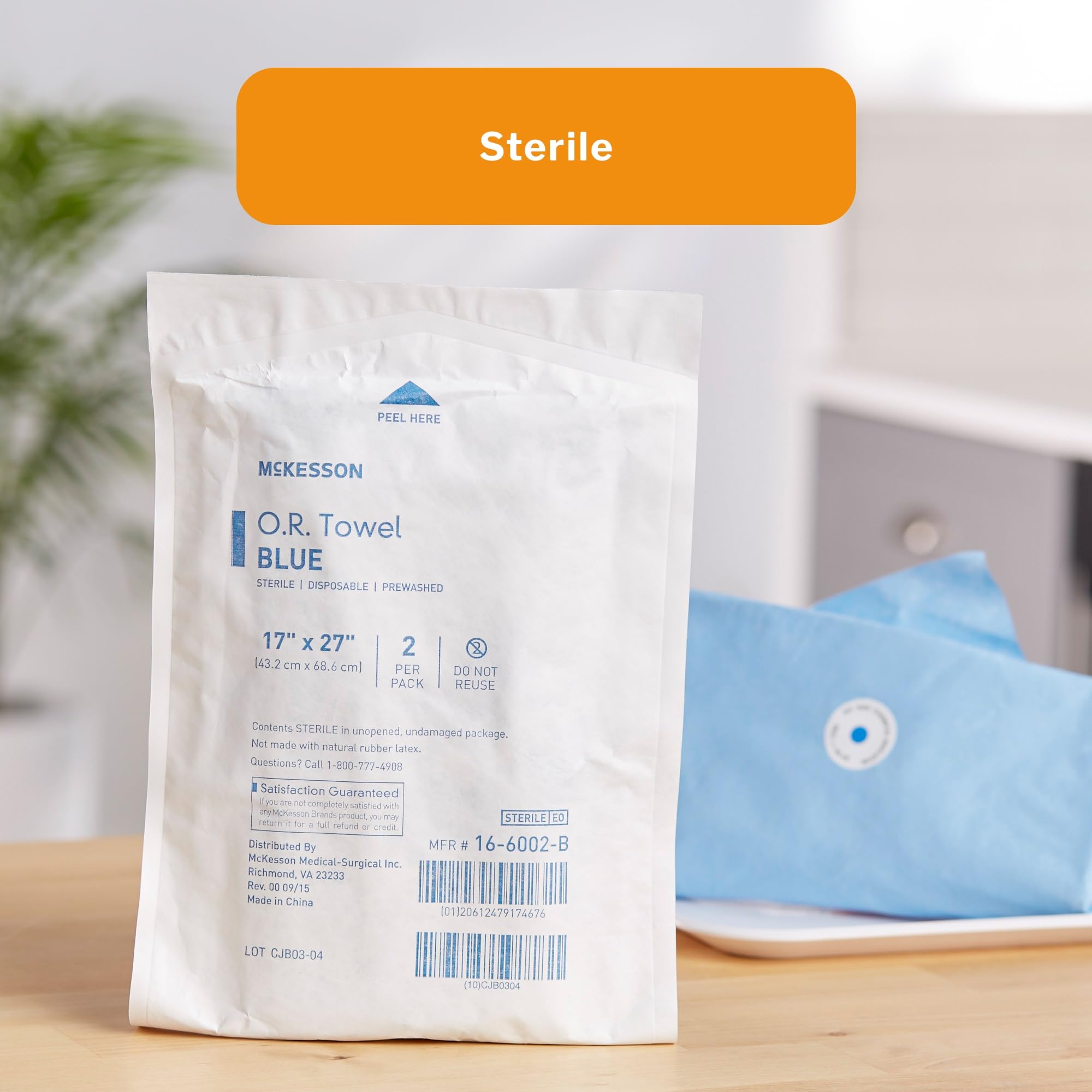McKesson Sterile Disposable O.R. Towels - Pre-Washed Cotton Plain Weave, Blue 17x27 Inches, 80 Count - Ideal for Surgical, Medical, and First Aid Use