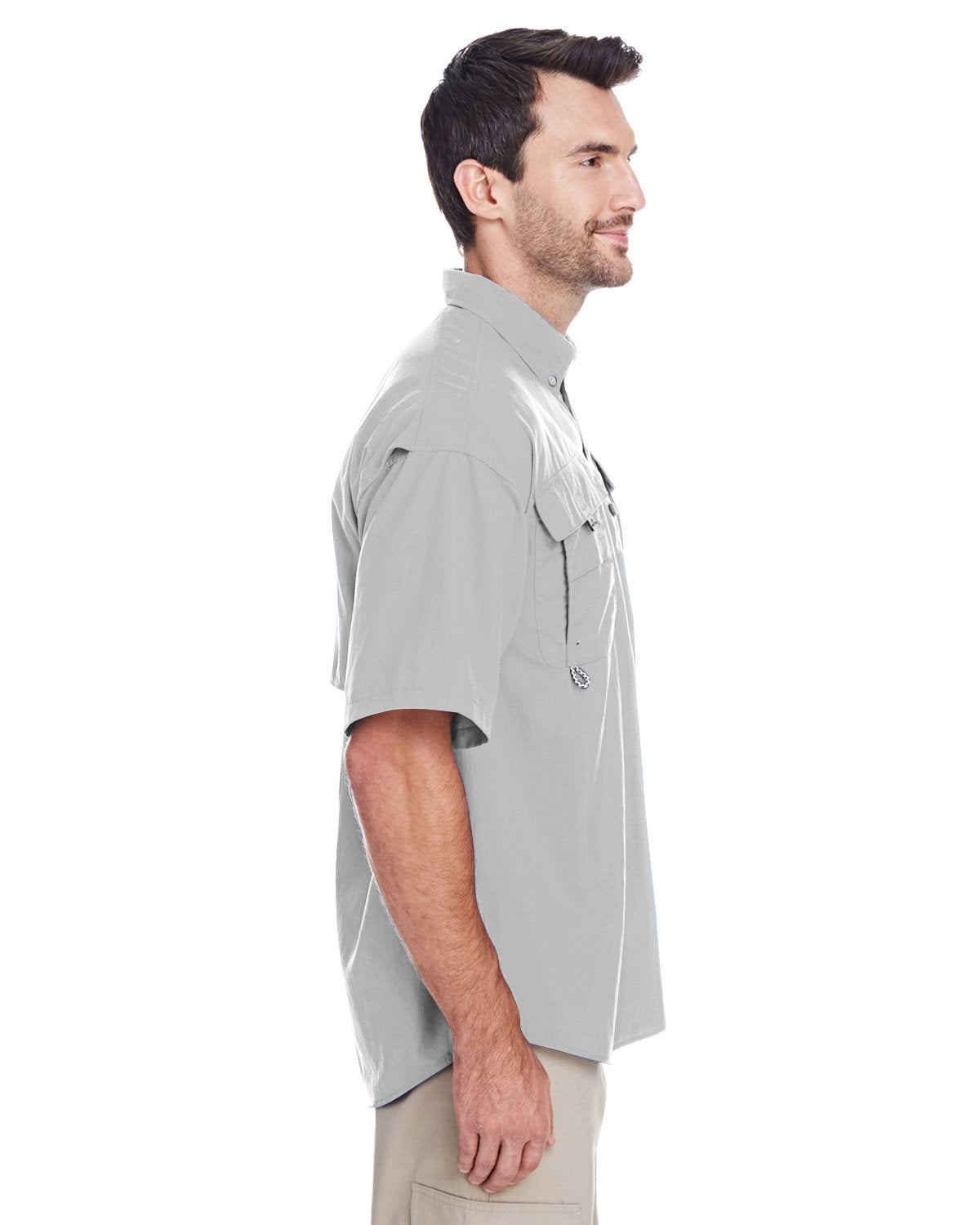 Columbia Men's Bahama Shirt - UPF 50+ Sun Protection, Lightweight Quick-Dry Fabric, Cool Grey with Hunter Trim - Perfect for Beach Vacation, Summer Outings & Cabin Getaways