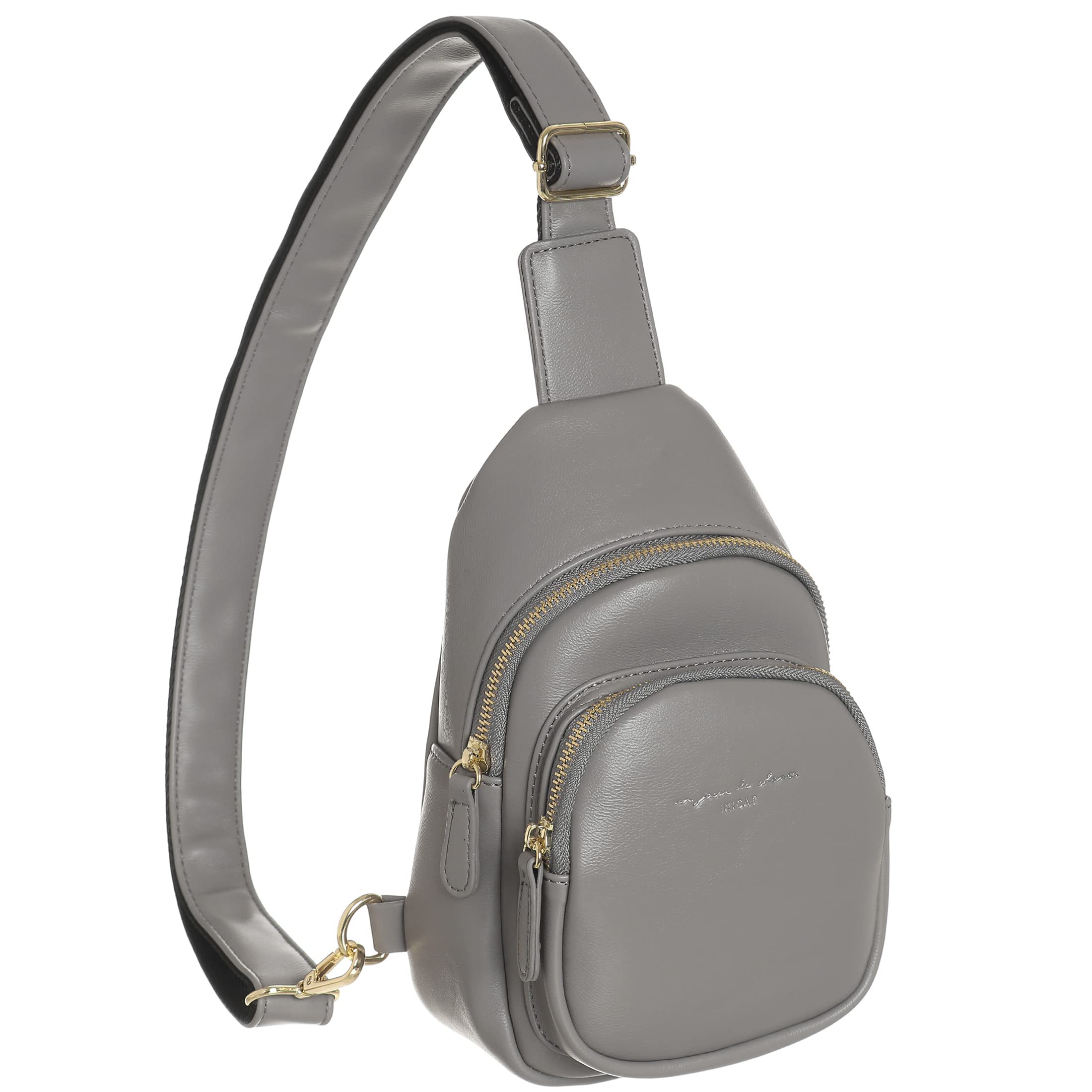 INICAT Women's Small Leather Crossbody Sling Bag - Stylish Fanny Pack for Travel Essentials (Grey) | Perfect for Daily Use, Shopping, and Outdoor Adventures