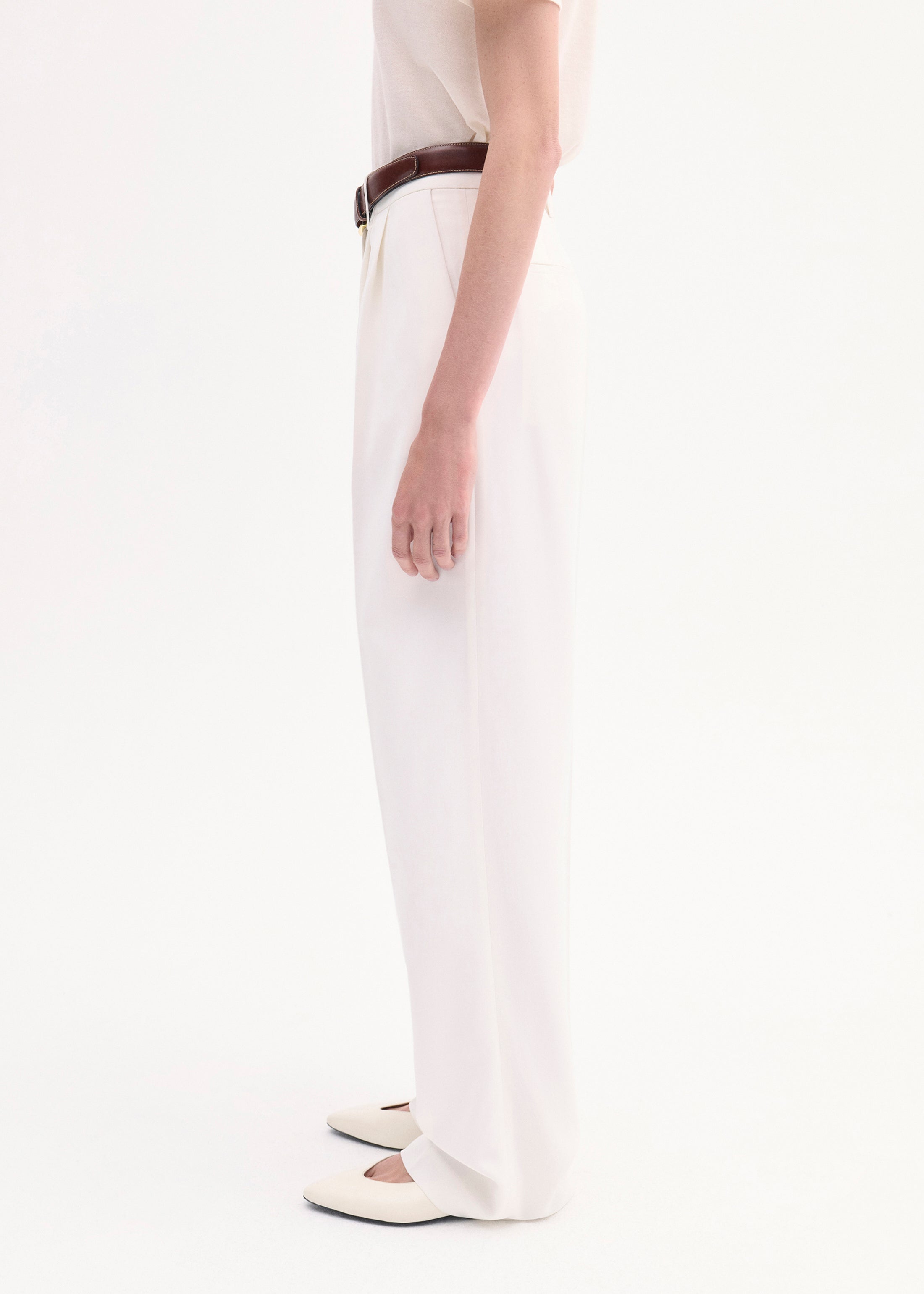 Elegant Pleat Front Crepe Trousers in Ivory - Perfect for Office Wear & Business Casual Outfits