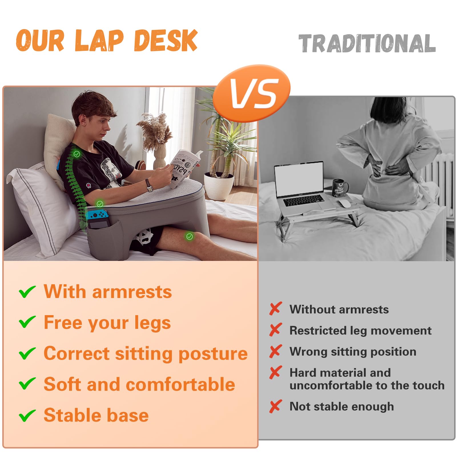 Memory Foam Lap Desk Pillow - Heart Shaped Laptop Cushion for Gaming, Working & Crocheting | Portable Reading Pillow for Couch & Bed (Grey, Medium) - Perfect for Home Office, Gaming Setup & Cozy Reading