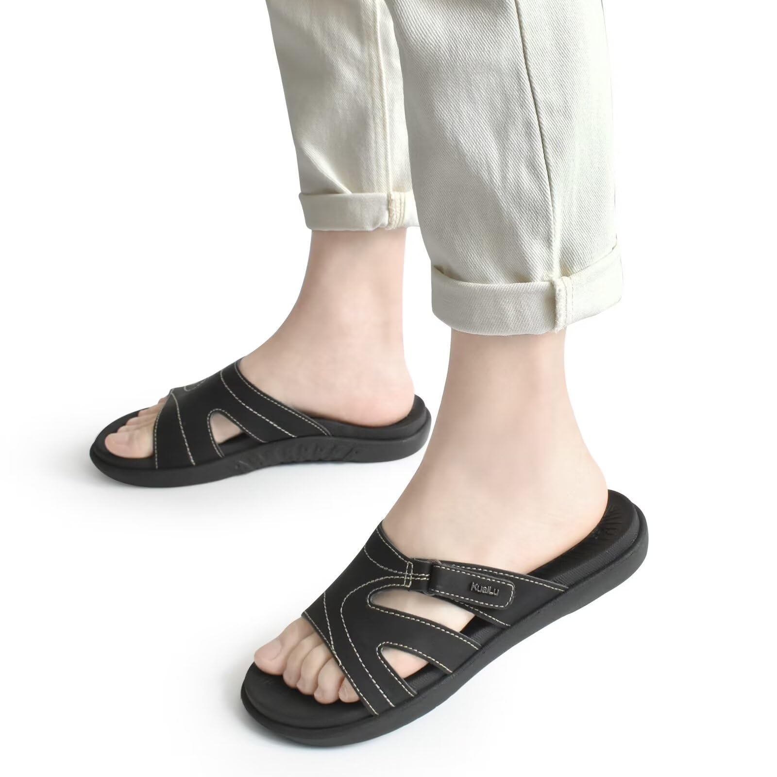 **KuaiLu Women's Orthotic Slides - Lightweight Athletic Sandals with Arch Support for Plantar Fasciitis - Comfortable Yoga & Lounge Slippers for Home, Gym & Outdoor Wear**