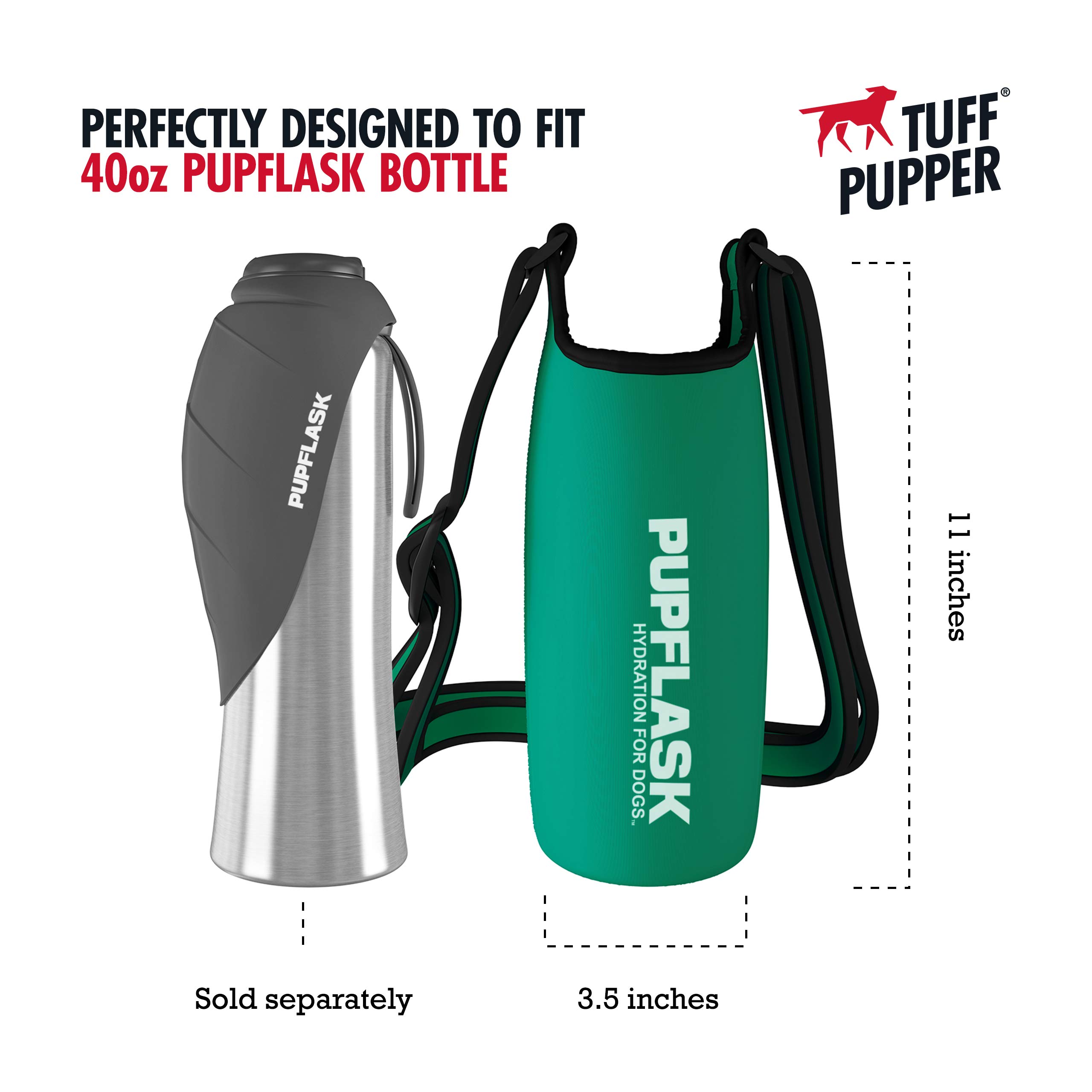 Tuff Pupper 40oz Dog Water Bottle Holder with PupFlask - Portable Pet Water Bottle for Hiking, Walking & Outdoor Adventures (Green)