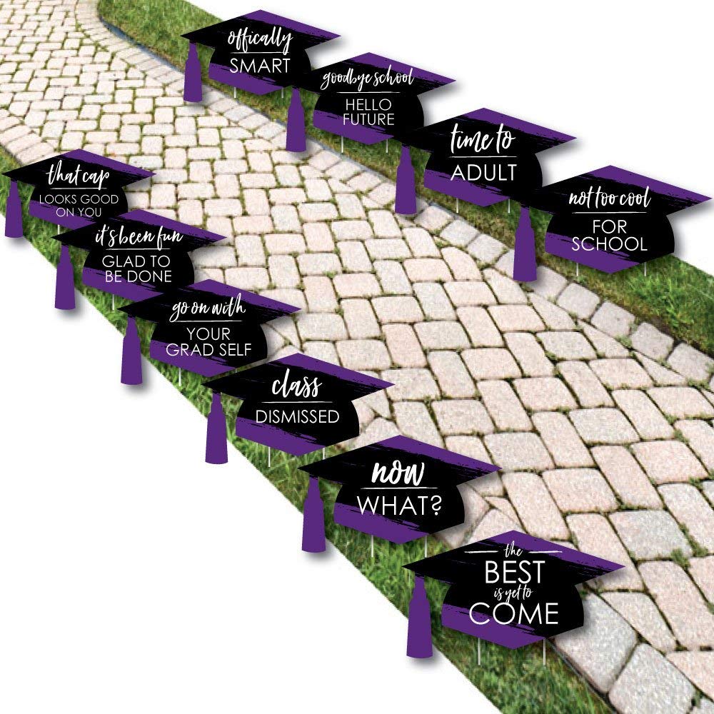 Big Dot of Happiness Purple Graduation Lawn Decorations - 10 Piece Set for Outdoor Graduation Party Decorations | Perfect for Backyard Celebrations, School Events & Photo Backdrops