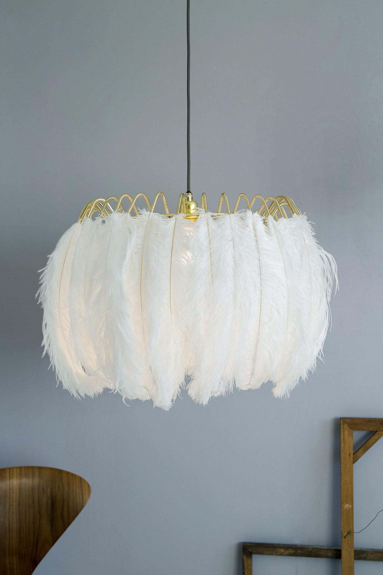Feather Pendant Lamp - Handmade Bohemian Style Ceiling Light Fixture for Living Room, Bedroom, Dining Room & Kitchen Decor