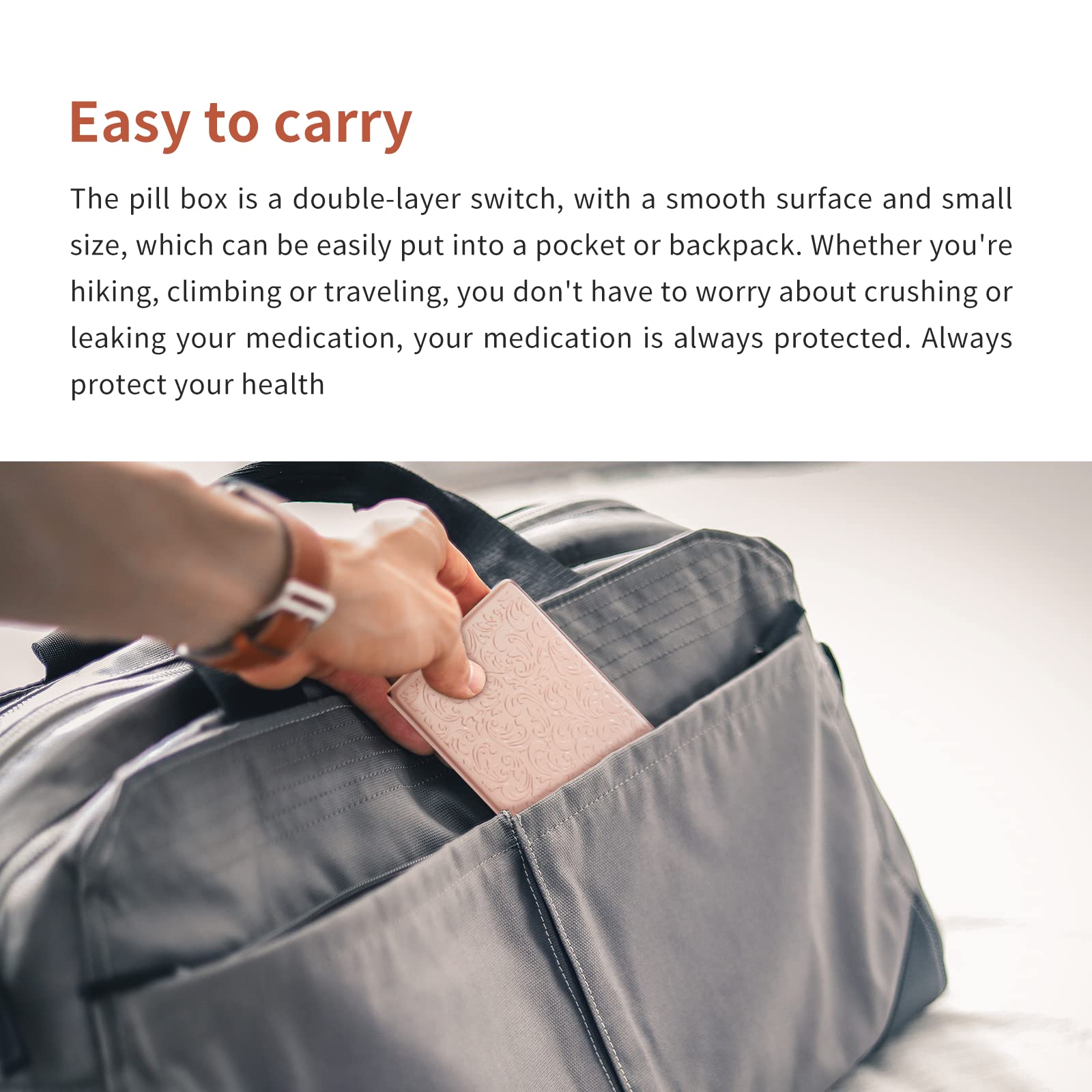 Portable Metal Travel Medicine Box with Mirror - 8 Compartments Rose Gold Pill Organizer | Perfect for Daily Medication, Travel Essentials & First Aid Kit Organization