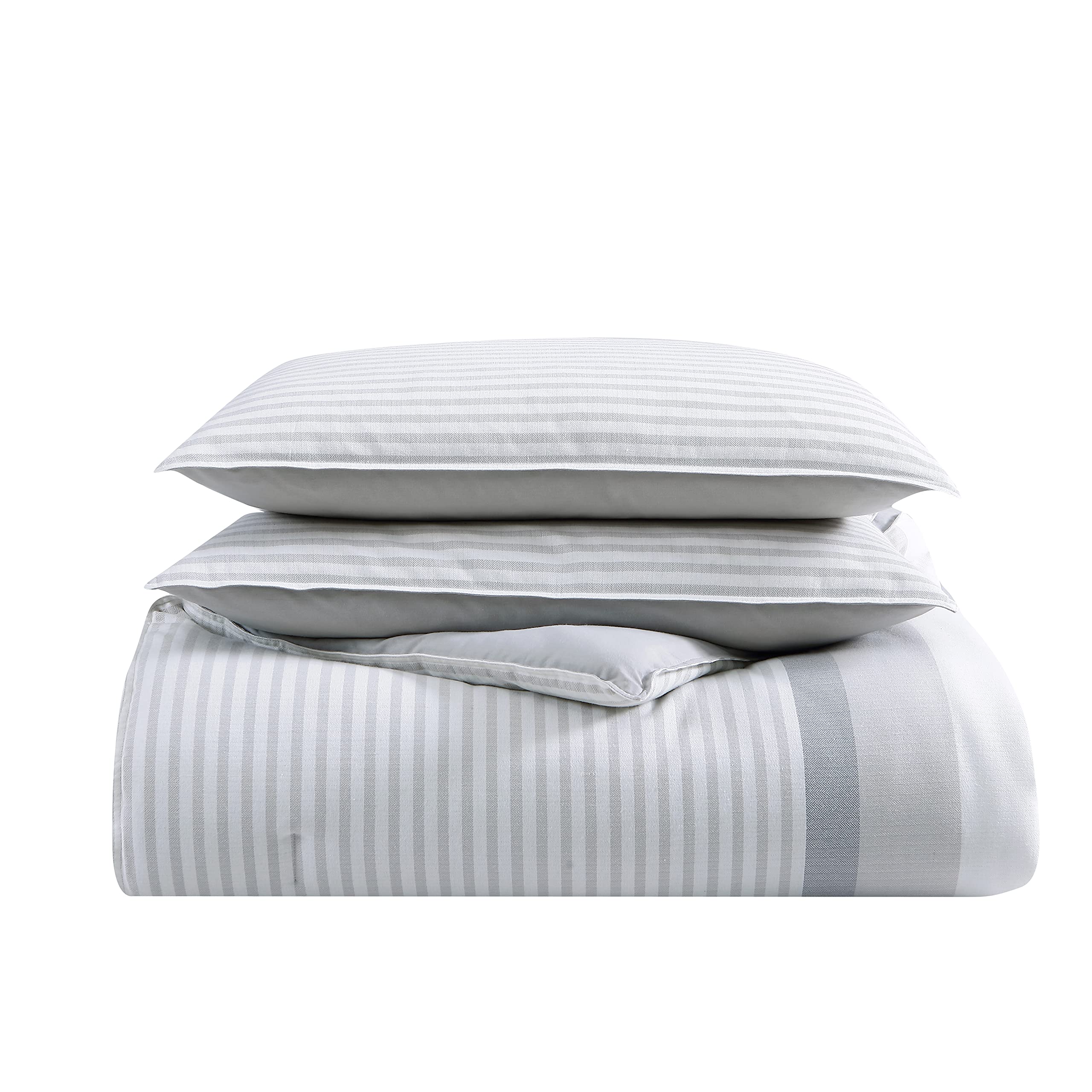Nautica Queen Comforter Set - 100% Cotton Reversible Bedding with Matching Shams | Mediterranean Inspired All-Season Luxury Bedding | Perfect for Master Bedrooms, Guest Rooms & Coastal Home Decor (Fairwater Grey, Queen Size)