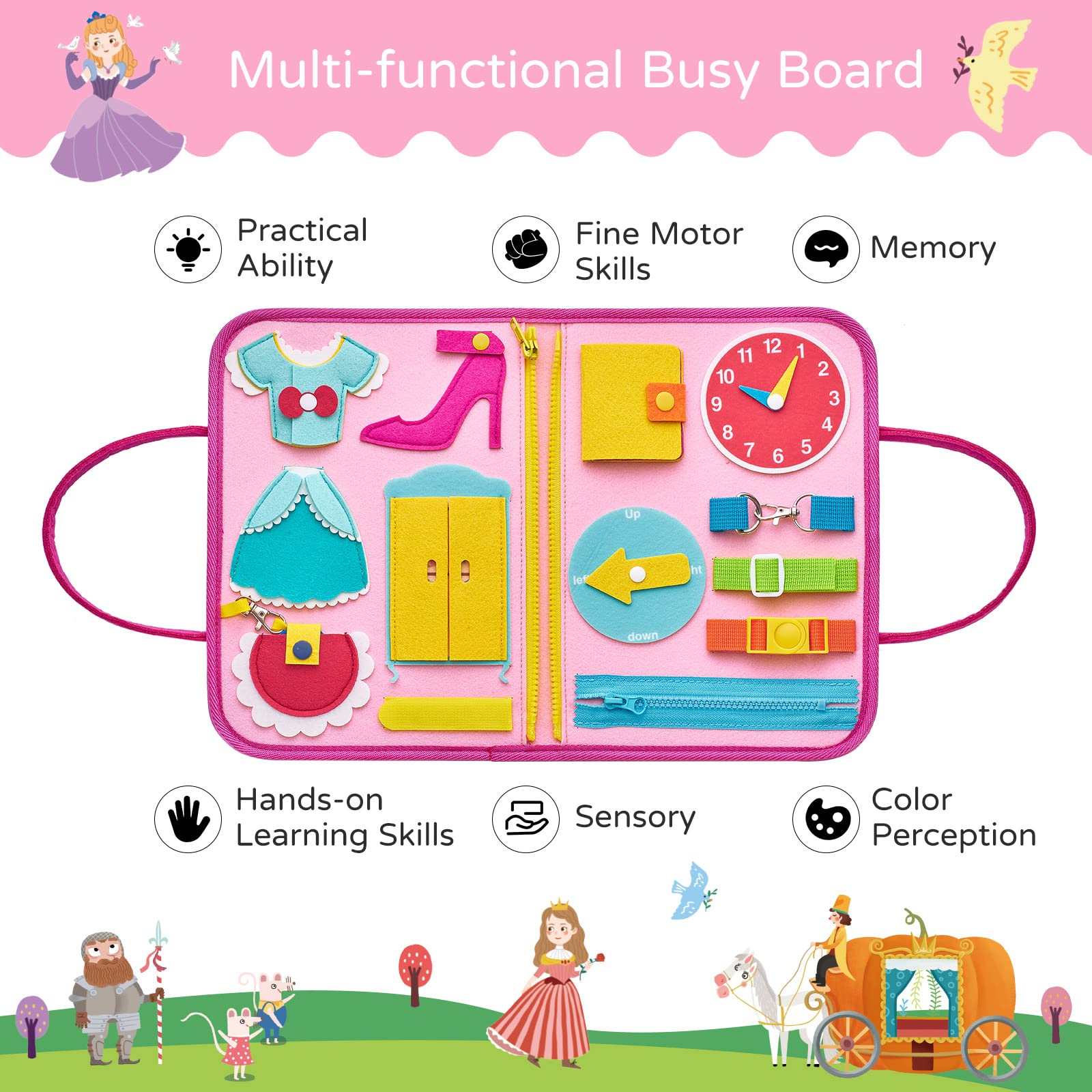 Freebear Busy Board - Montessori Sensory Toys for Toddlers 2 3 4 Years Old, Educational Travel Activity Toy for Boys & Girls, Perfect Gift for 2 Year Olds - Great for Airplane Rides, Road Trips & Quiet Playtime at Home