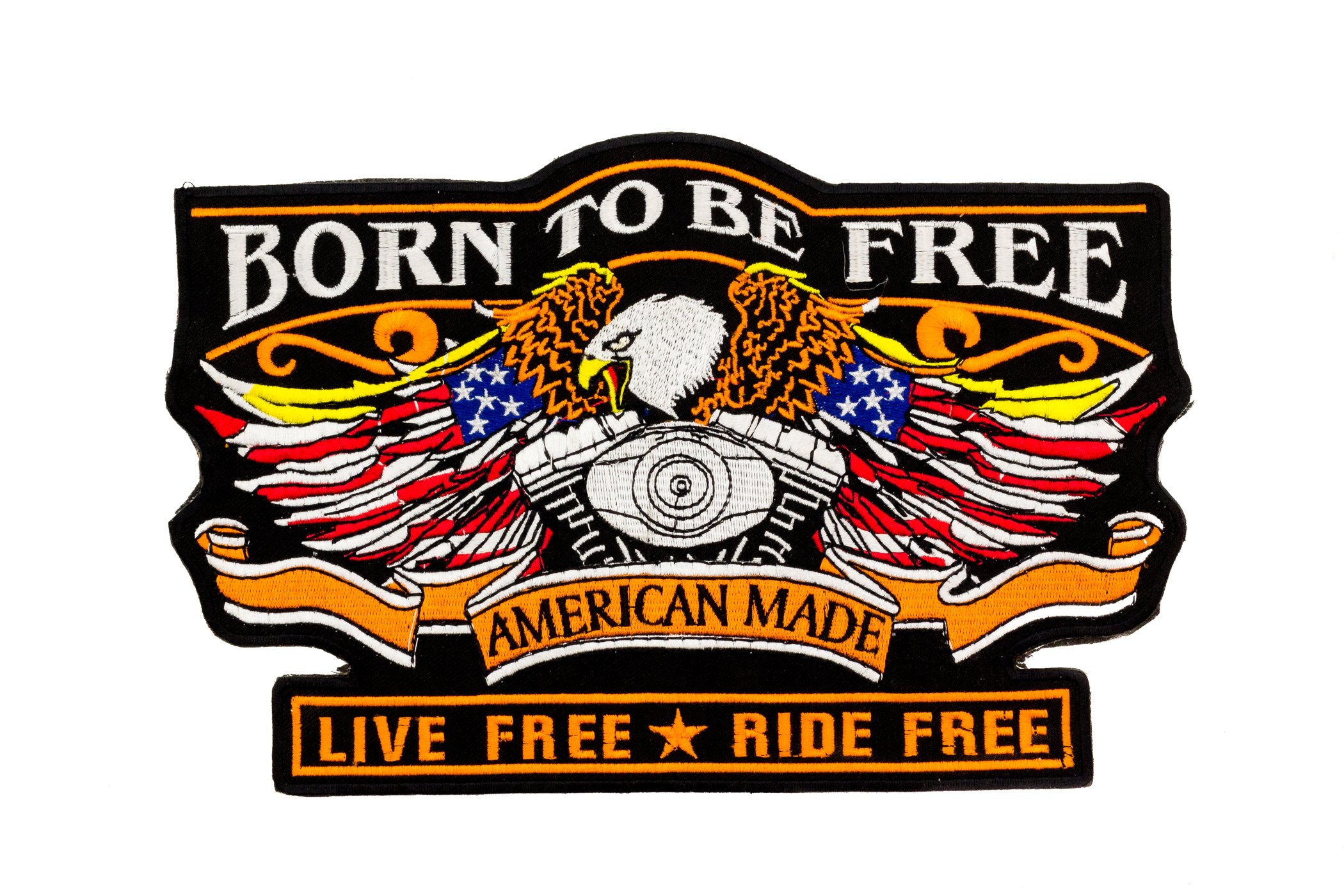 Eagle Born to Be Free Embroidered Center Back Patch for Biker Vest - Motorcycle Club, Leather Jacket & Denim Vest Decoration