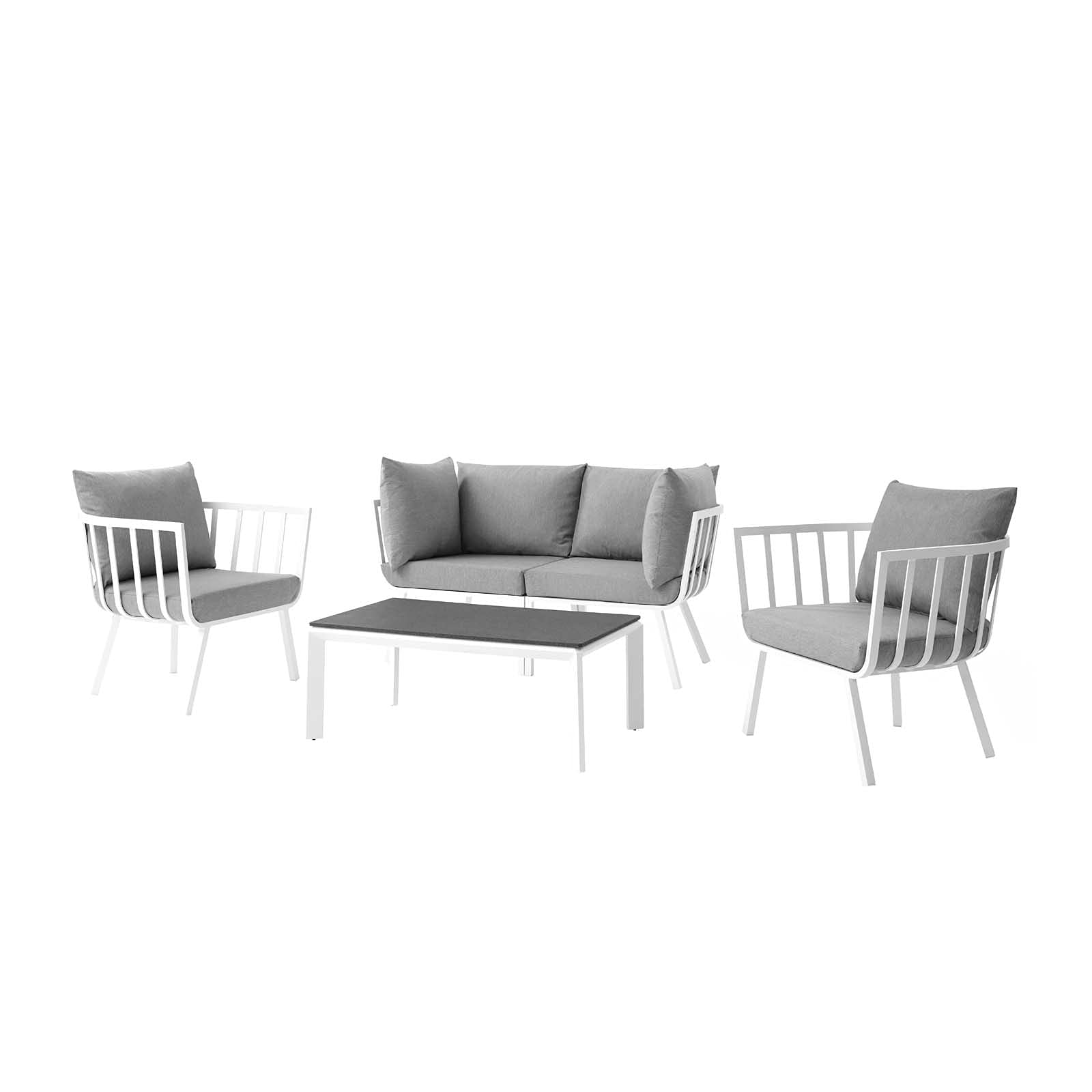 Modern Aluminum Lounge Sectional Sofa Chair Set - White Grey Metal Outdoor Patio Furniture for Cafe, Bistro, and Garden Relaxation