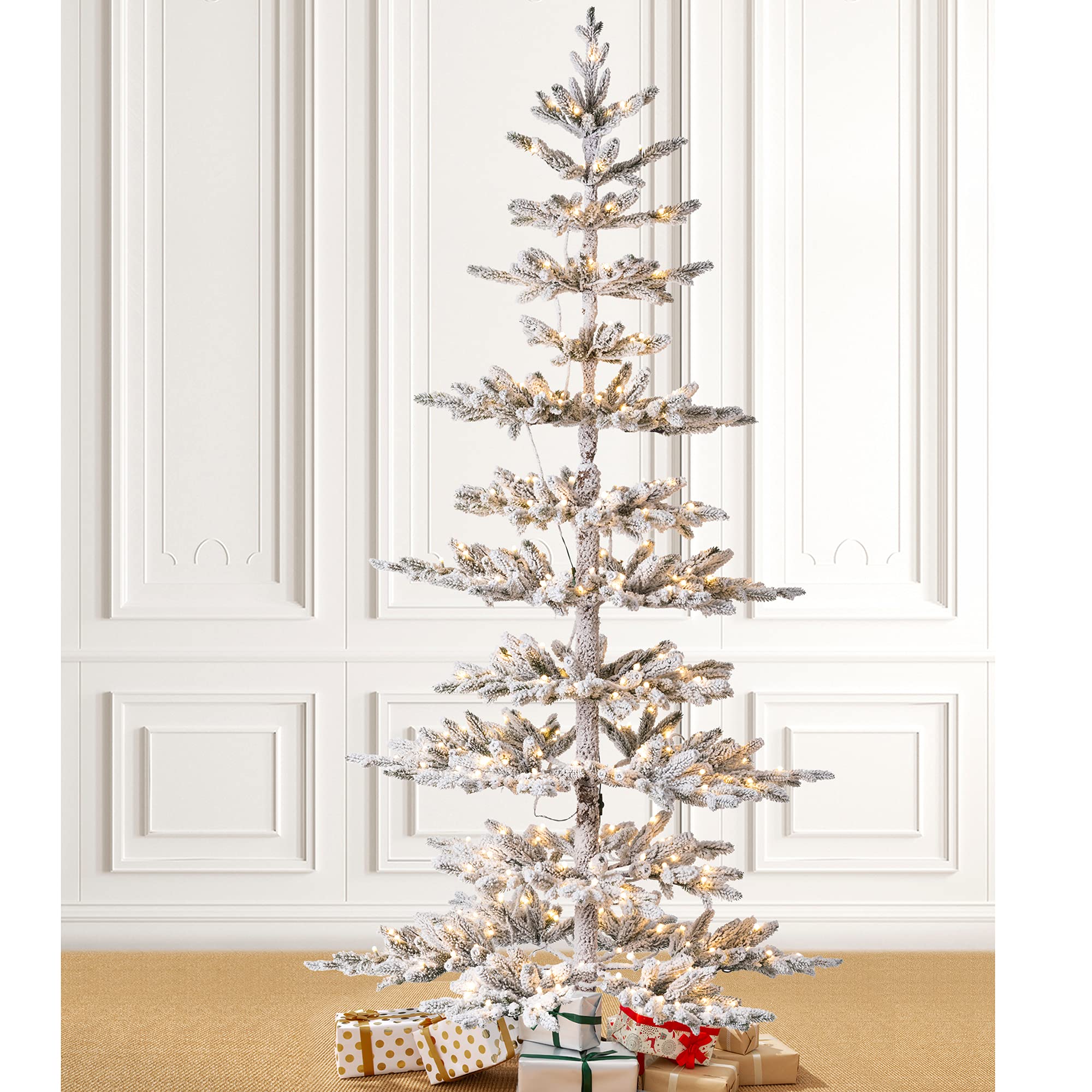 Glitzhome 7ft Pre-Lit Flocked Artificial Christmas Tree with 400 Warm White Lights - Premium Snow-Covered Pine Xmas Tree for Home, Office & Holiday Decor | Perfect for Living Room, Party & Winter Festival Decorations